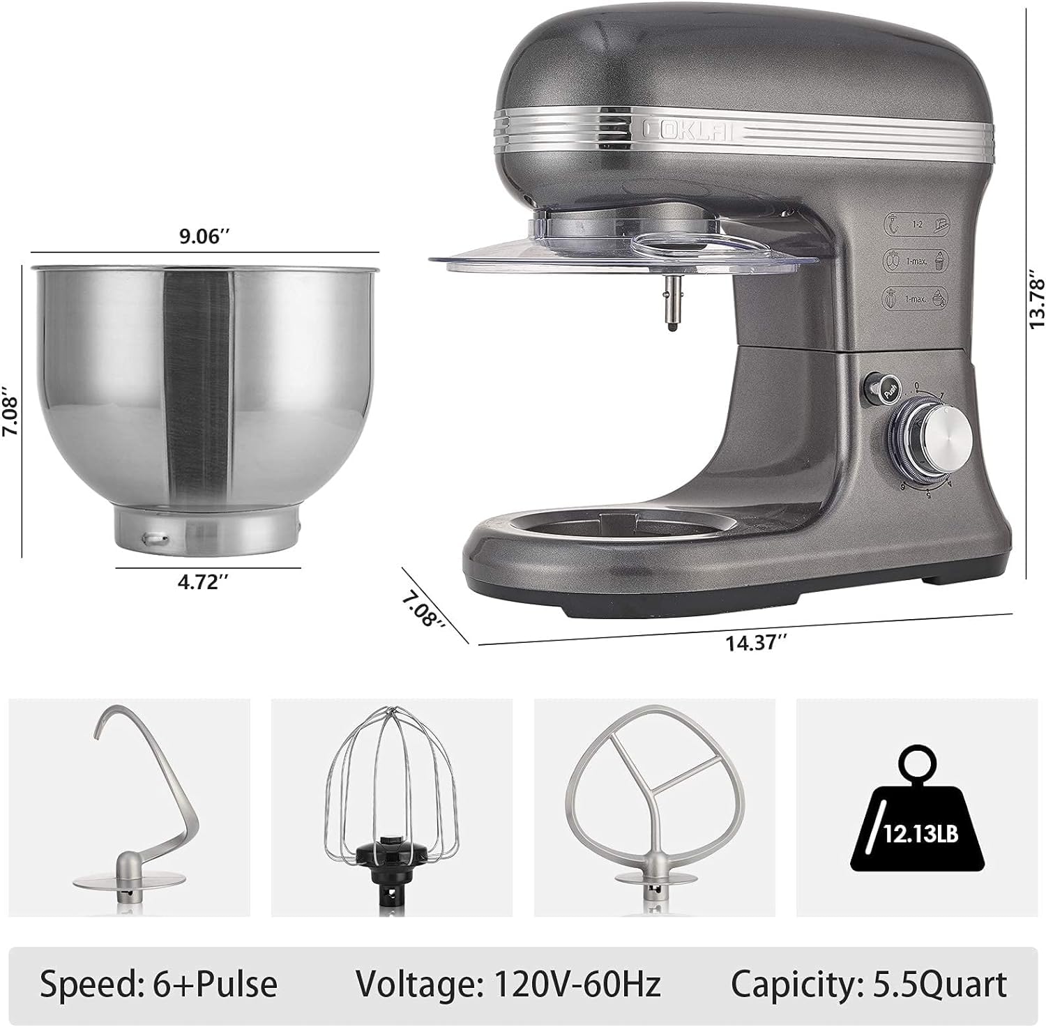 6-Speed Stand Mixer with Stainless Steel Bowl - Electric Tilt-Head Kitchen Mixer for Baking - Includes Wire Whisk, Dough Hook & Flat Beater - Perfect for Cookies, Cakes, Bread & Pastry Dough