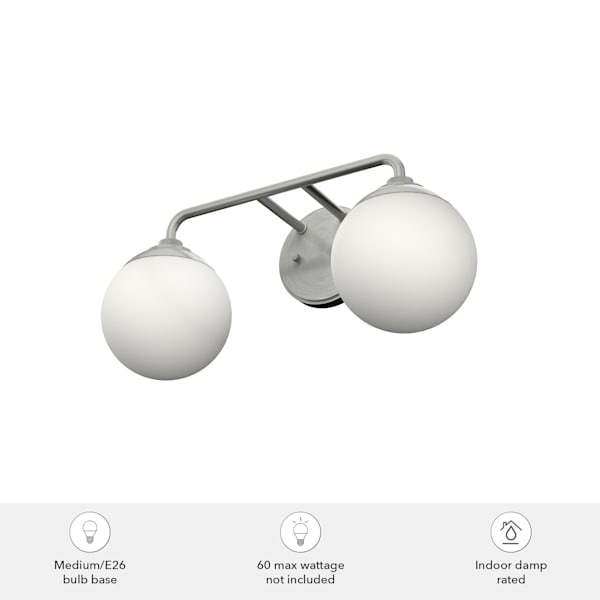 Hunter Hepburn 2-Light Brushed Nickel Bathroom Vanity Light Fixture - Perfect for Modern Bathroom, Powder Room & Dressing Room Lighting