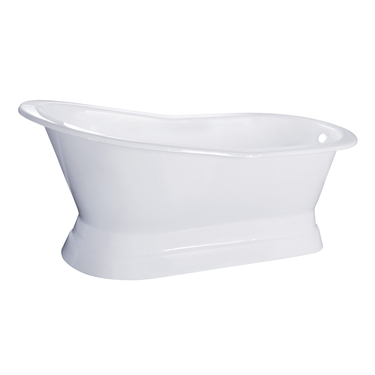 Aqua Eden 67 Inch White Cast Iron Oval Single Slipper Pedestal Bathtub - No Faucet Drillings - Freestanding Soaking Tub for Luxury Bathroom & Spa Relaxation