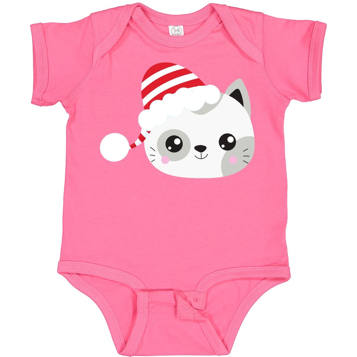 Inktastic Christmas Cat with Santa Hat - Adorable Cute Cat Baby Bodysuit for Holiday Photos & Family Gatherings