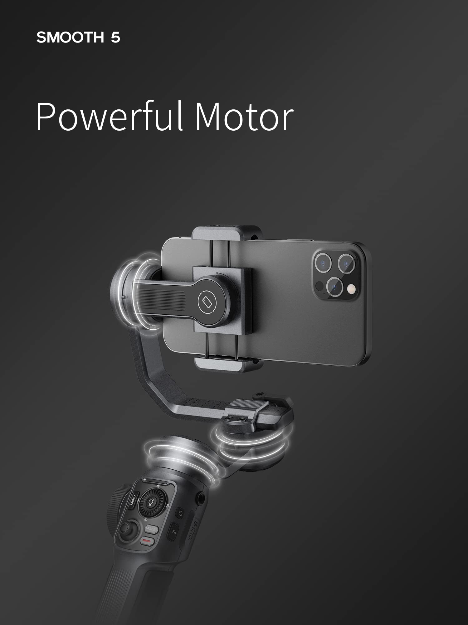 Zhiyun Smooth 5 3-Axis Smartphone Gimbal Stabilizer for iPhone 13 Pro Max/12/11/XS/X/XR/8/7/6 Plus & Android Phones - Handheld Vlogging Stabilizer for YouTube, TikTok Videos - Perfect for Travel Vlogging, Live Streaming & Social Media Content Creation