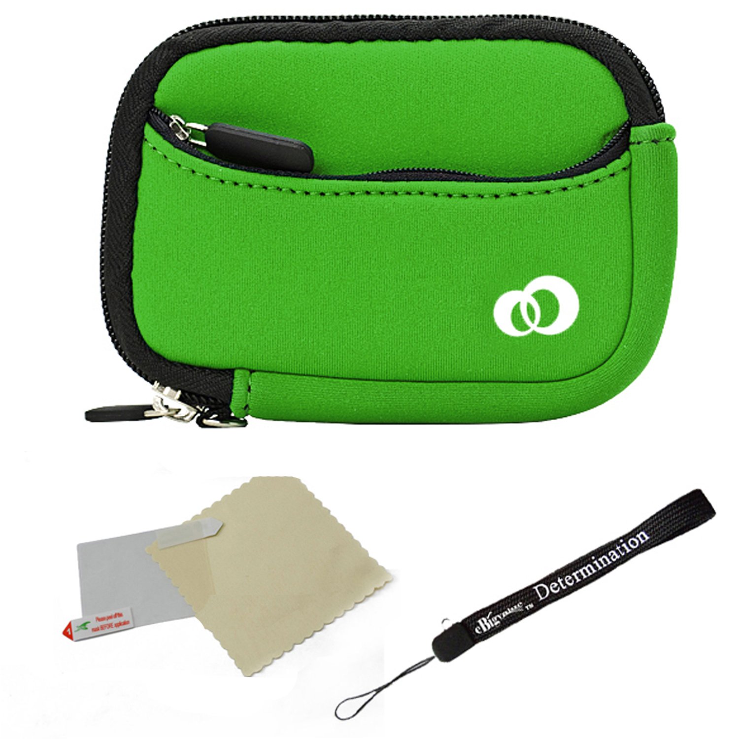 Dark Green Neoprene Camera Case with Black Trim - Slim Protective Sleeve for Fujifilm FinePix AV200/AX300/F300EXR Digital Cameras + 6