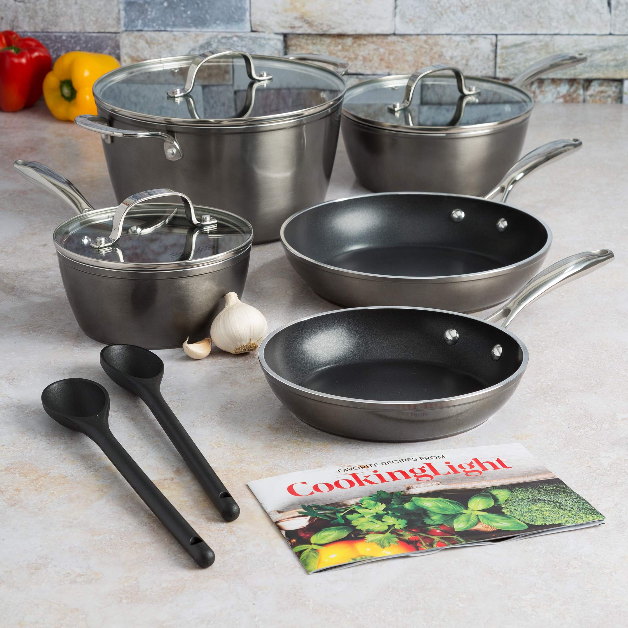 Non-Stick 10-Piece Cookware Set by Cooking Light Inspire - Gunmetal Gray - Perfect for Healthy Cooking, Frying & Baking - Ideal for Home Chefs & Kitchen Enthusiasts