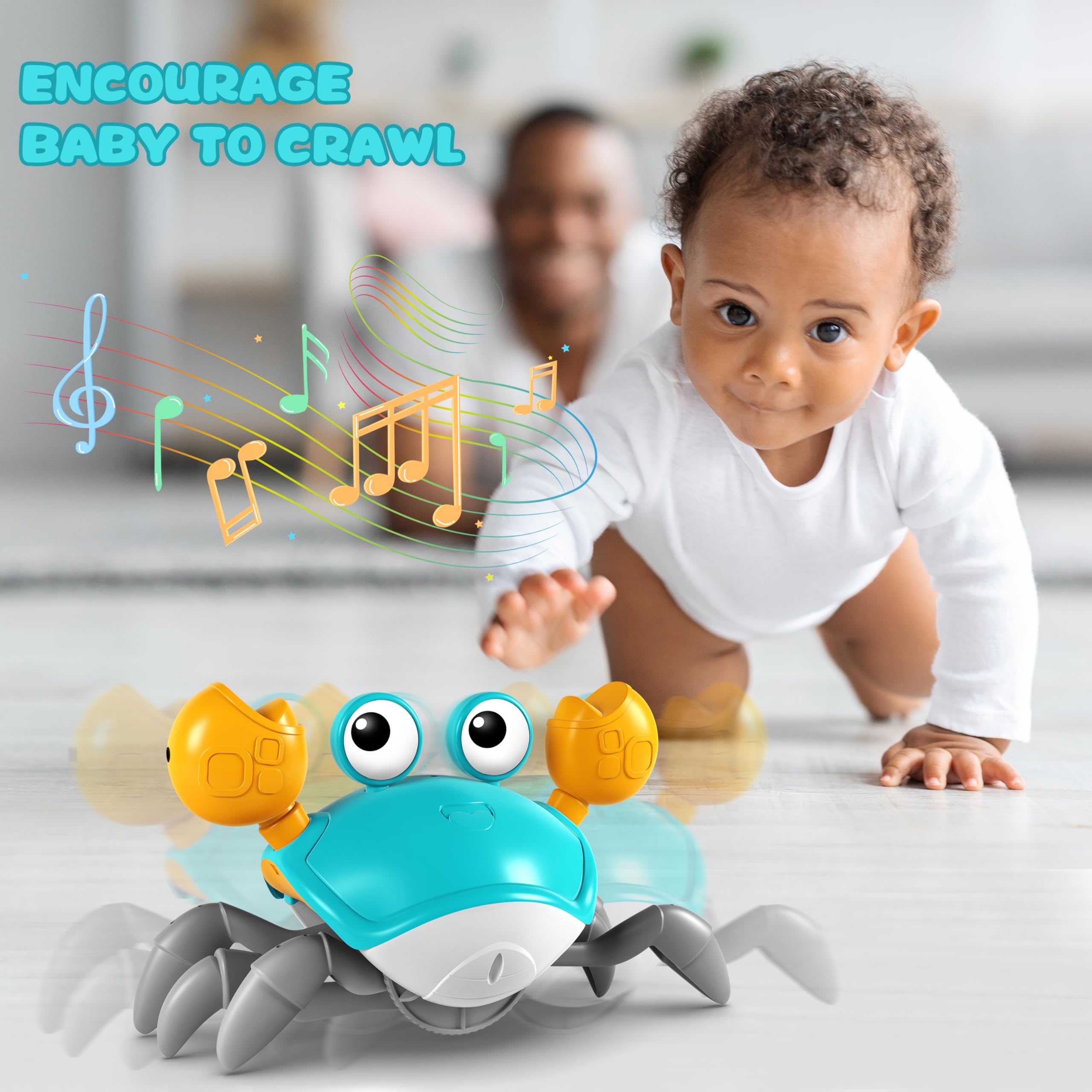 Interactive Dancing Crab Baby Toy - Crawling Musical Sensory Toy for Tummy Time, Infants 0-6 to 12-18 Months | Fun Walking Moving Toy with Music for Boys & Girls | Perfect Toddler Birthday Gift for Developmental Play & Learning