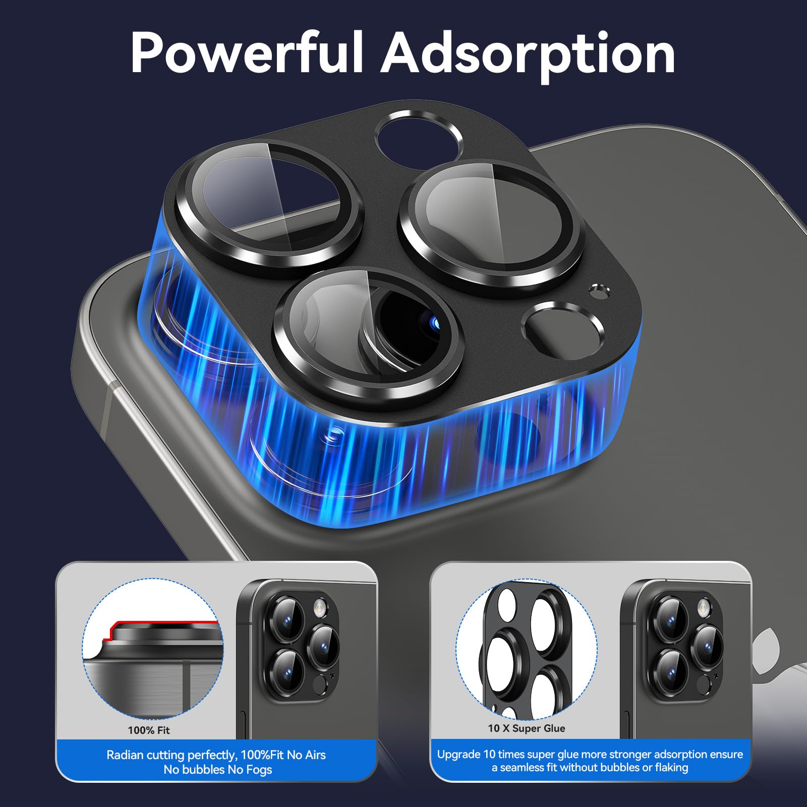 Premium 9H Tempered Glass Camera Lens Protector for iPhone 15 Pro & 15 Pro Max - Scratch Resistant, Metal Ring Compatible, Easy Installation (Black Titanium) - Perfect for Outdoor Photography & Travel Protection