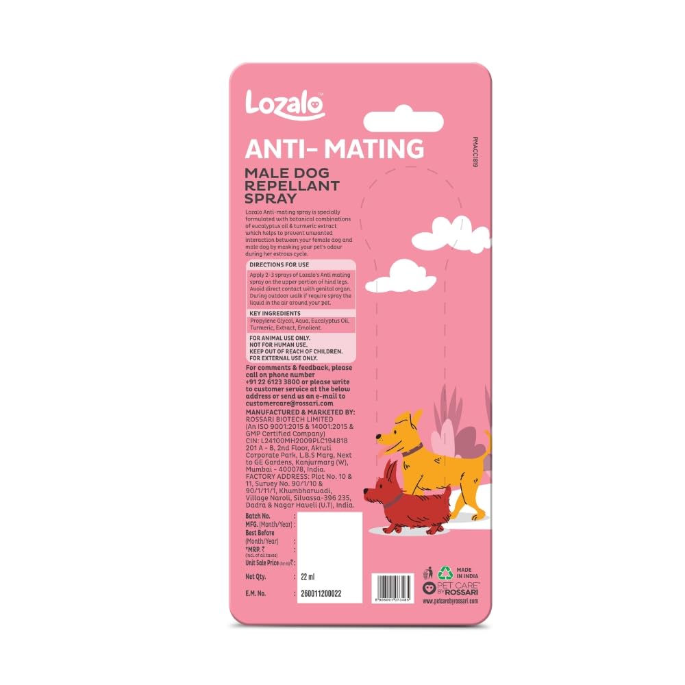 Lozalo Not Now Anti Mating Spray for Female Dogs - 44ml (2x22ml Combo Pack) | Natural Male Dog Repellent with Turmeric & Eucalyptus Oil | Safe for All Dog Breeds | Perfect for Heat Cycles, Training & Outdoor Protection