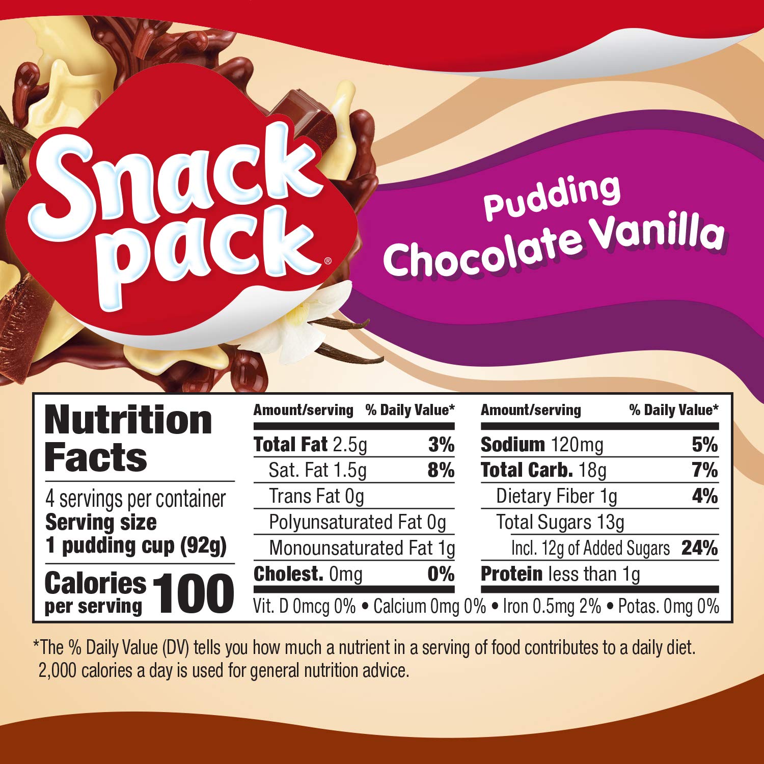 Delicious Chocolate & Vanilla Pudding Cups - Snack Pack Pie Pudding 13 Oz (4 Count) | Perfect for Lunchboxes, Desserts & Quick Snacks