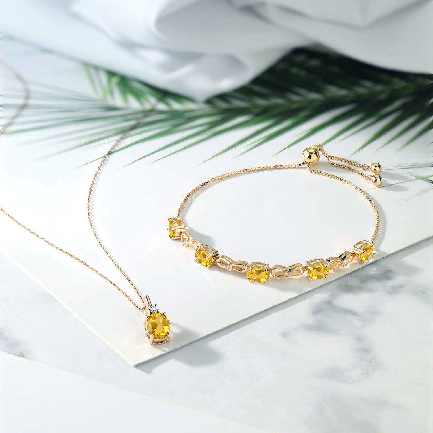 5.28Ct Yellow Citrine Pendant & Bracelet Set in 18K Gold for Gifting