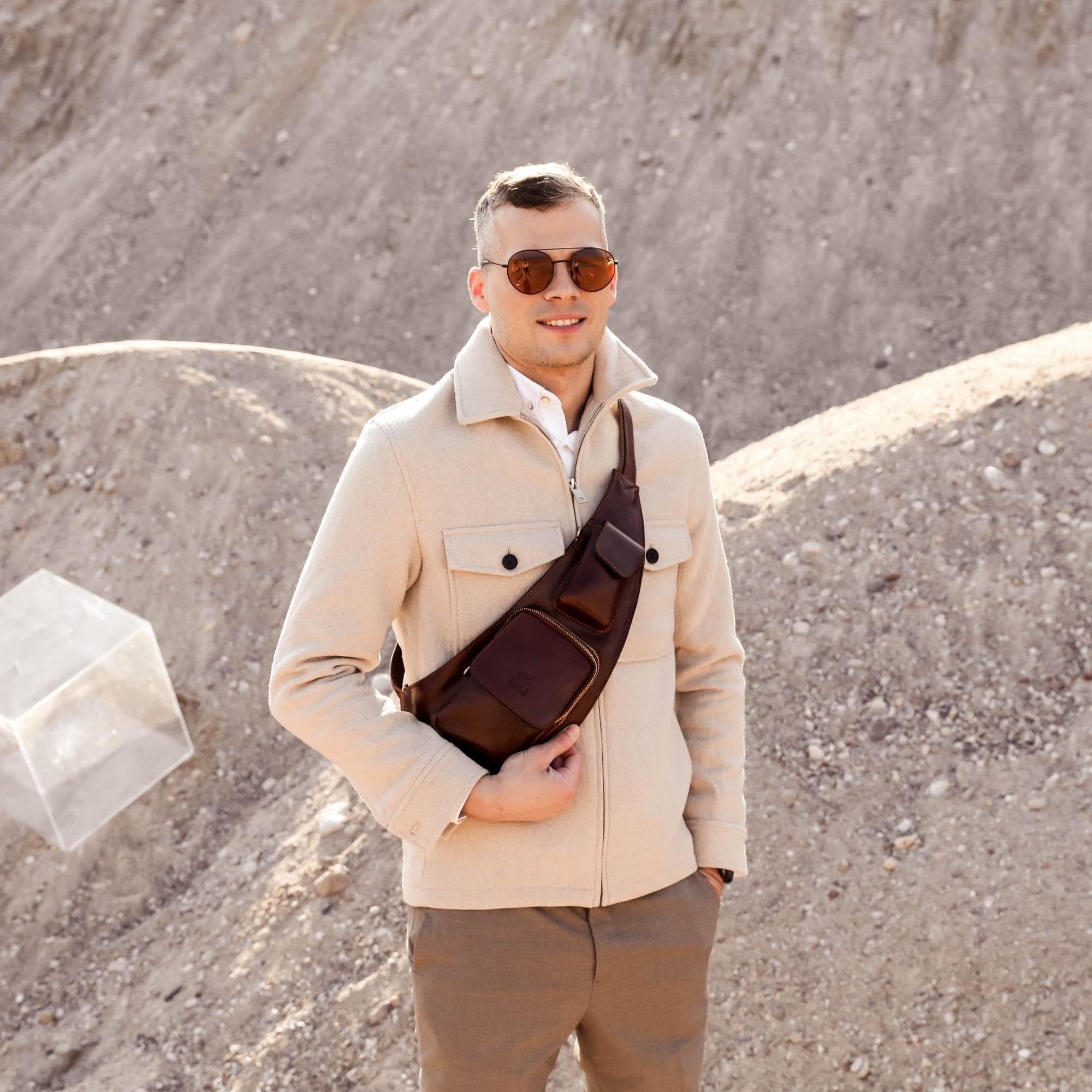Premium Genuine Leather Sling Bag - Durable Crossbody Messenger Bag for Men & Women - Handcrafted Shoulder Backpack - Perfect for Travel, Work & Everyday Use