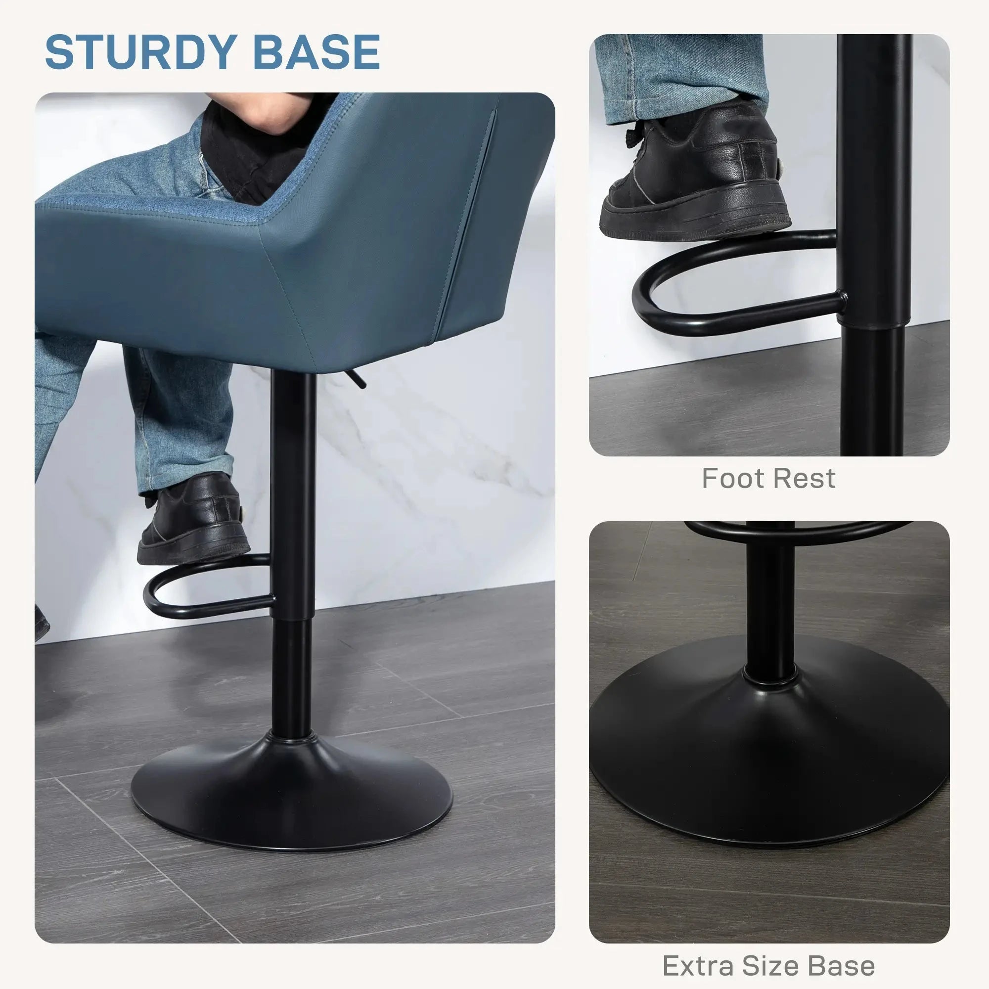 Swivel Adjustable Bar Stools (Set of 2) - Faux Leather & Linen Touch Fabric - 5 Color Options - Perfect for Kitchen Islands, Home Bars & Dining Areas