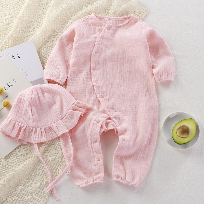 Stylish & Comfortable Muslin Romper Set for Baby Girls & Boys - Soft Breathable Cotton Outfit for Playtime, Sleepwear & Photo Shoots