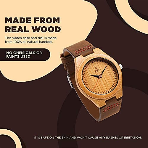 Wooden Watches for Men - Japanese Quartz Movement, Leather Strap - Stylish Wooden Wristwatch for Outdoor & Office Wear