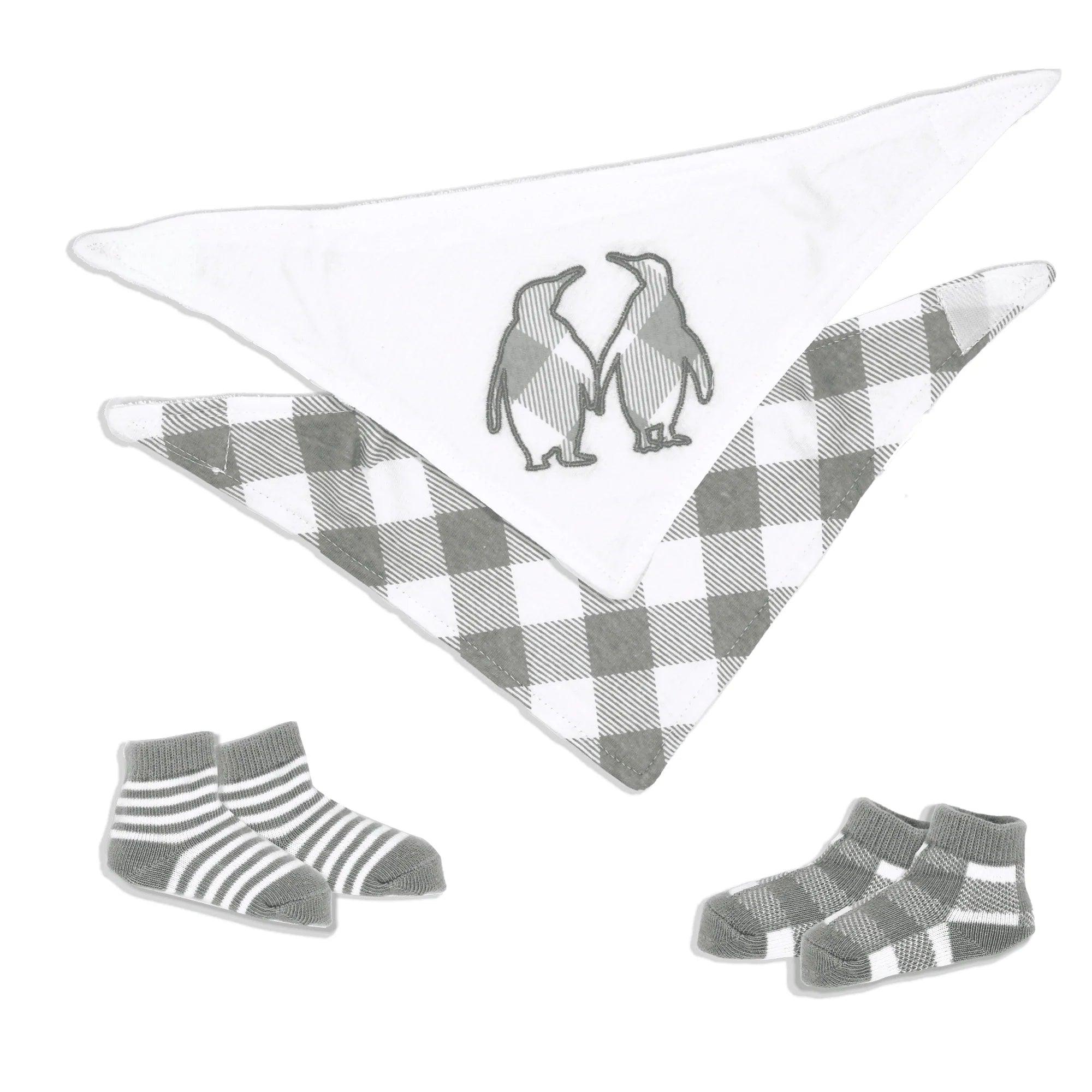 Jesse & Lulu 4-Piece Baby Bib and Sock Set - Soft Cotton Feeding Essentials for Newborns & Infants - Perfect for Mealtime, Playtime, and Photo Shoots