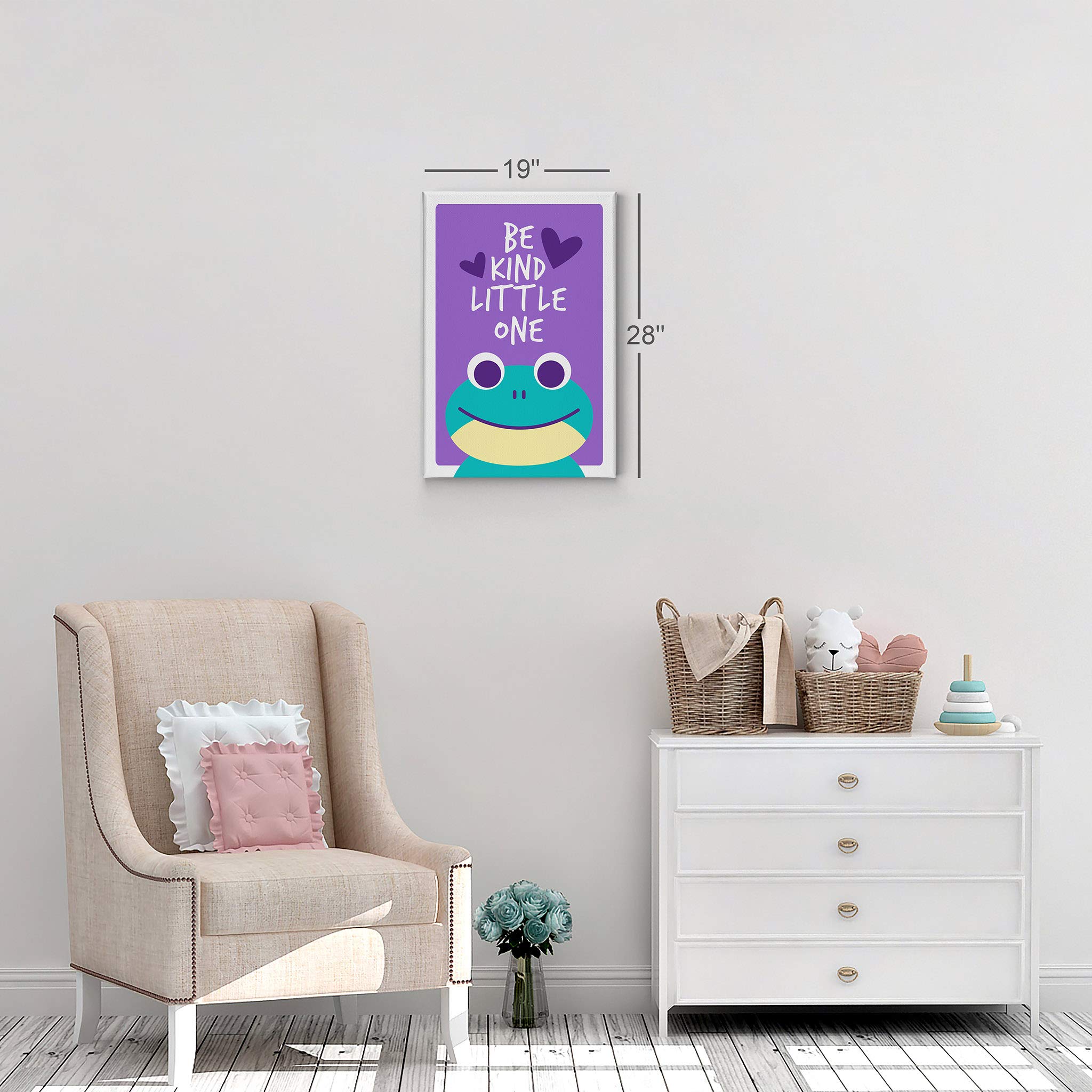 Frog 'Be Kind Little One' Quote Wall Art - Purple Background Canvas Print for Kids Room, Nursery & Baby Room Decor | Ready to Hang Made in USA (28x19) | Motivational Wall Decor for Children's Bedroom, Playroom & Classroom