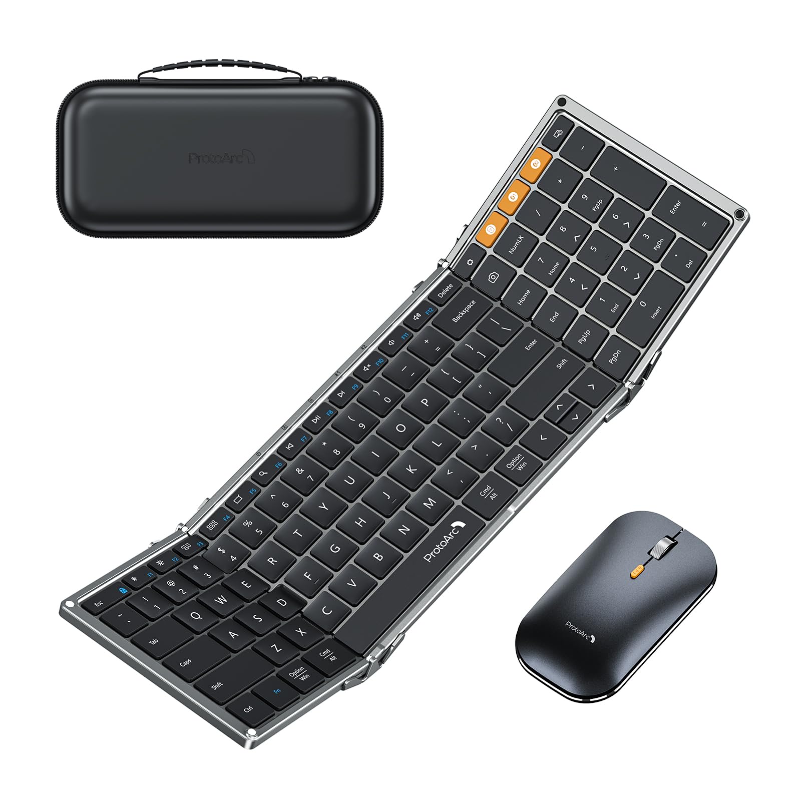 ProtoArc XKM01 Foldable Keyboard and Mouse Combo - Full-Size Wireless 2.4G/Dual Bluetooth Portable Keyboard with Mouse for Laptop, iPad, Tablet - Business & Travel Essential (Black Gray) - Perfect for Remote Work, Coffee Shops, and Airplane Tray Tables