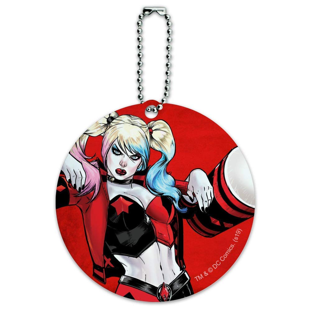 Harley Quinn Character Round Luggage ID Tag - Durable Suitcase Name Tag for Travel Bags & Carry-Ons - Perfect for Cosplay, Comic Con & Harley Quinn Fans