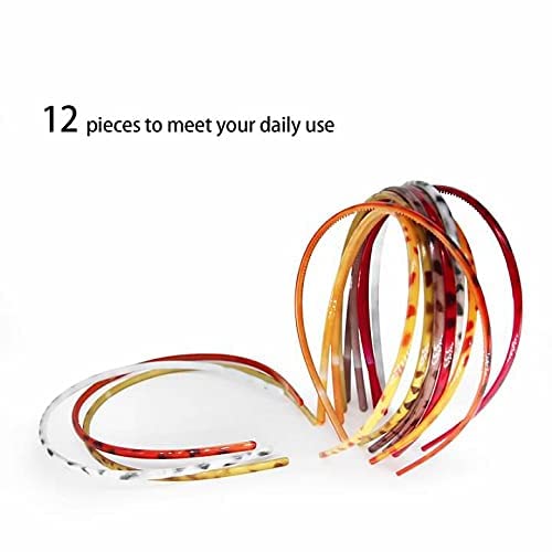 12 Pack Plastic Plain Headbands with Comb Teeth - 5mm Leopard Print Skinny Elastic Hair Bands for Women & Girls (Leopard Print in White, Brown, Orange, Gold, Corn, Magenta) | Perfect for School, Work, Sports & Everyday Styling