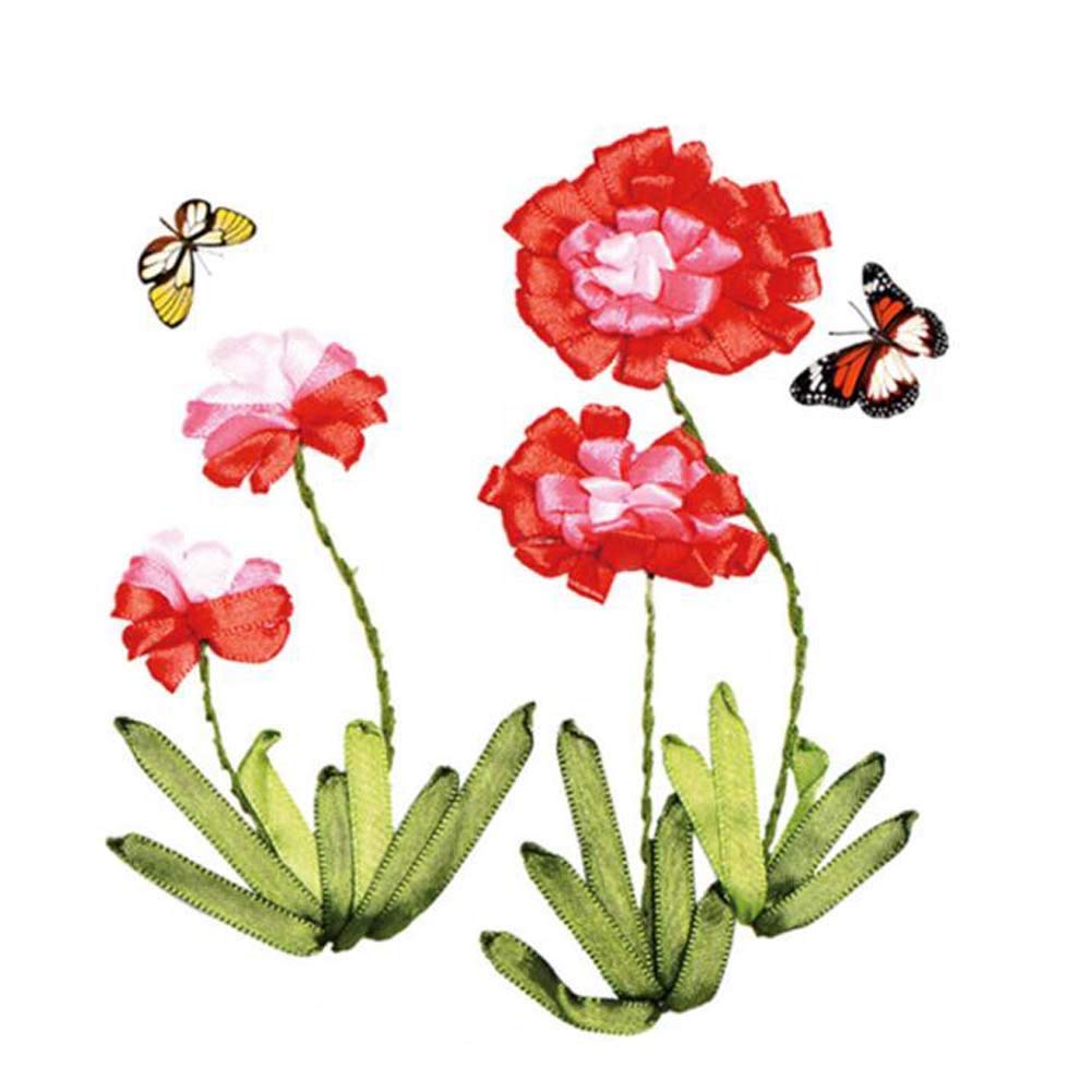 Pigeon Fleet Red Flower Ribbon Cross Stitch Embroidery Kit for Beginners - DIY Handcrafted Home Wall Decor Art (Perfect for Living Room, Bedroom & Gift Giving)