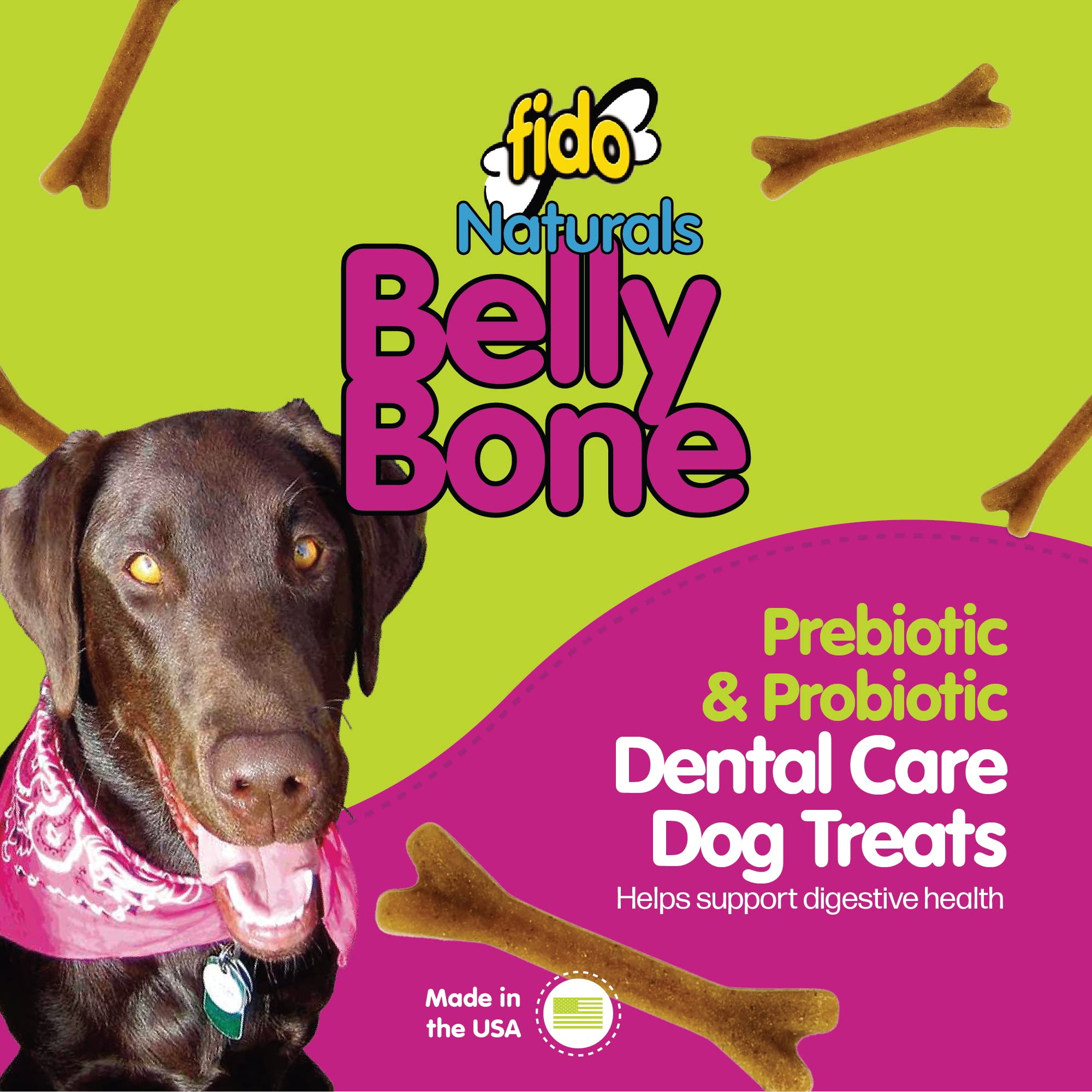 Natural Yogurt-Flavored Belly Bones for Large Dogs - Made in USA, 4 Count Dental Chews for Plaque & Tartar Control, Fresh Breath & Digestive Health - Perfect for Daily Oral Care & Training Rewards