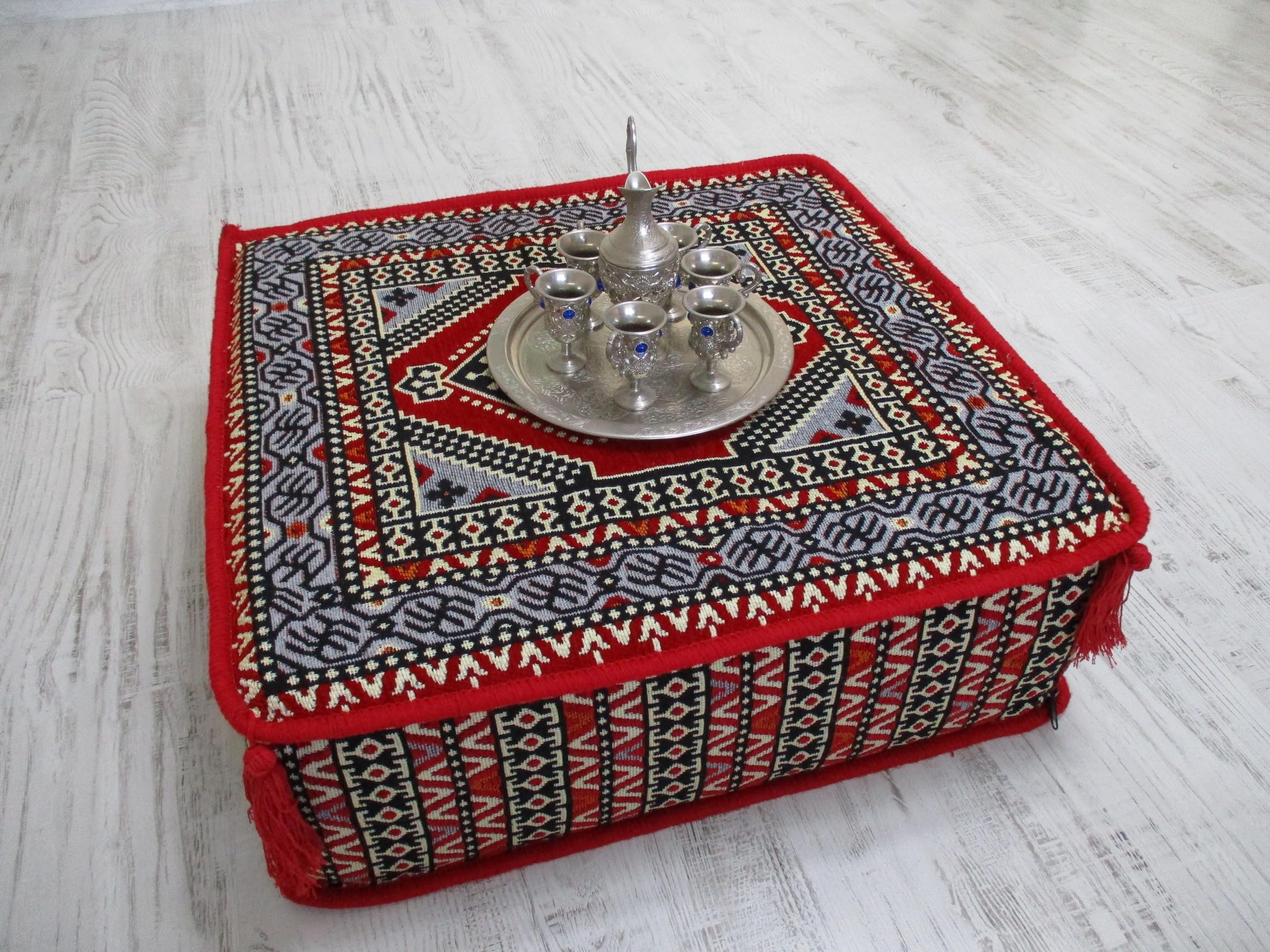 Handmade Kilim Poufs & Ottoman Footstools - Arabic Coffee Table, Floor Seating, Pet Bed - Filled with High-Density Foam for Living Room, Bedroom & Boho Decor