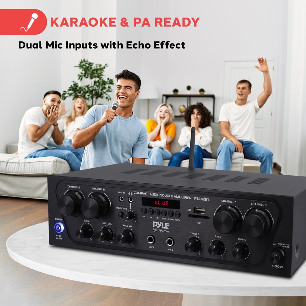 Wireless Bluetooth Home Audio Amplifier - High Power Stereo Receiver for Speakers, Home Theater & Multi-Room Music Streaming | Perfect for Parties, Living Room & Outdoor Entertainment