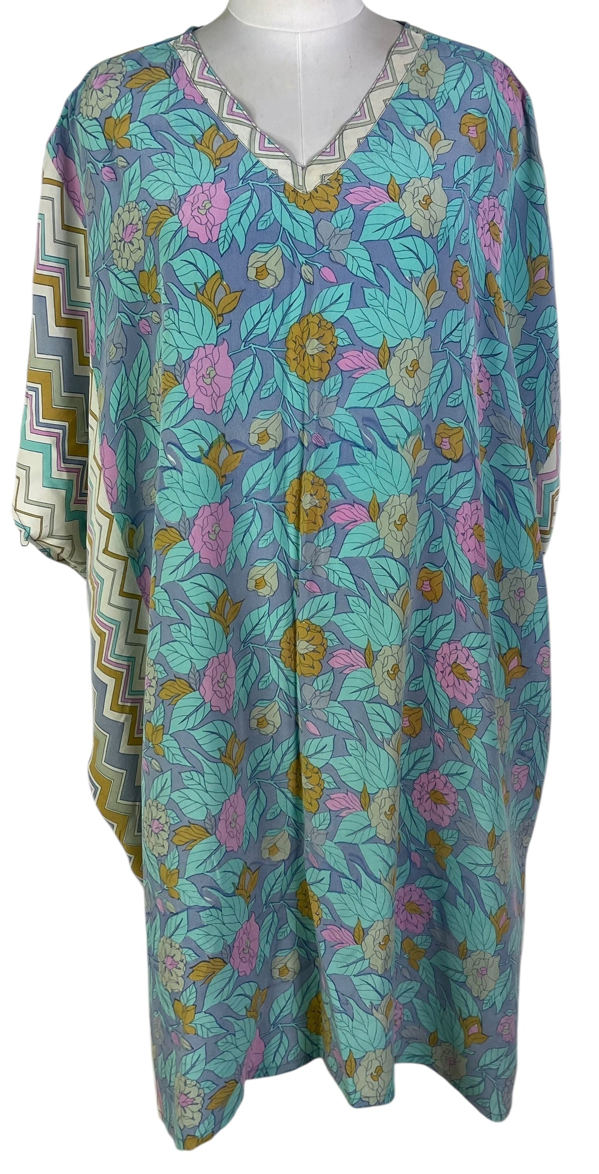 PRC6708 Women's Pure Silk Midi Kaftan Dress - Elegant Flowy Boho Beach Cover Up for Summer Vacation, Pool Party & Resort Wear
