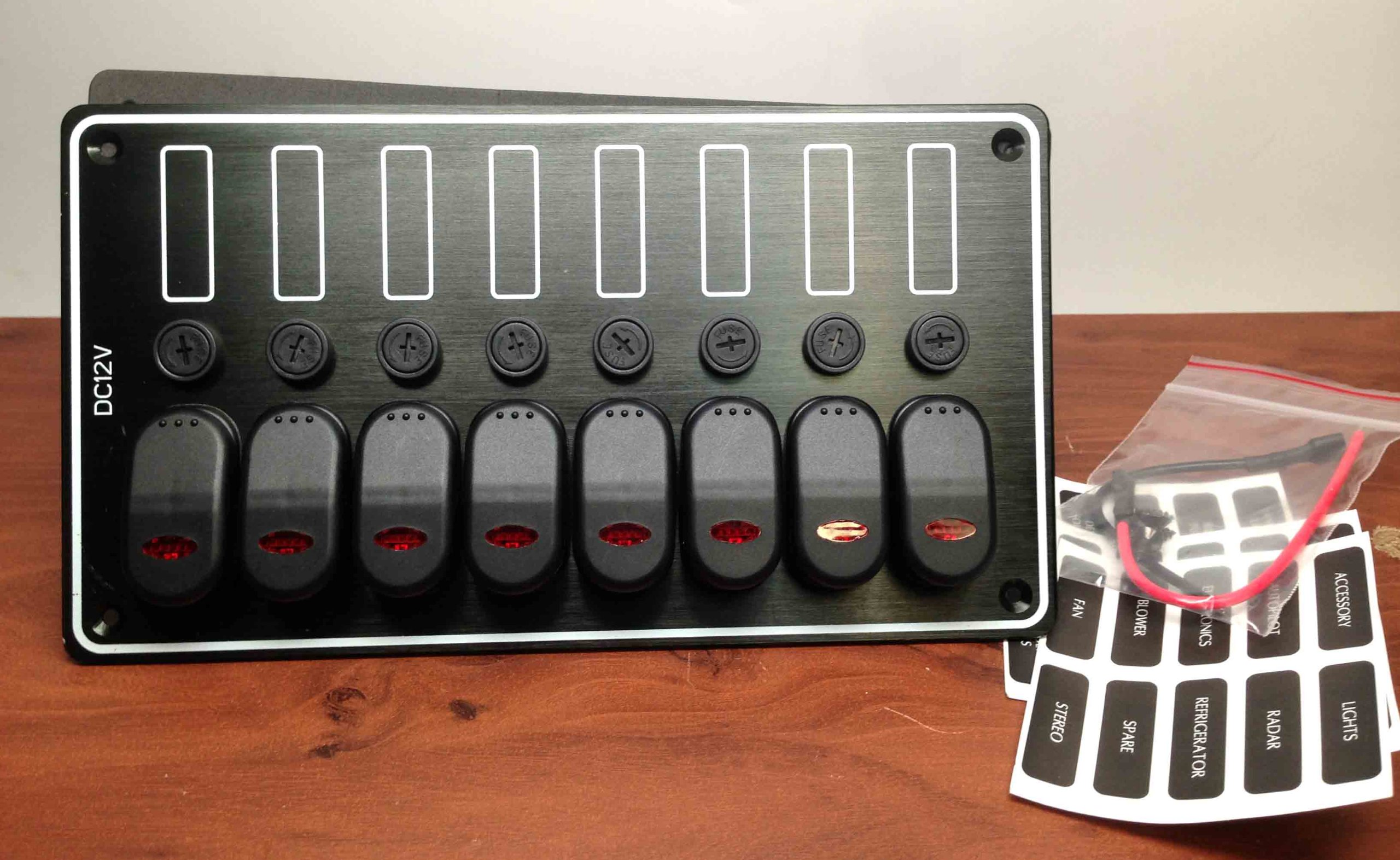 8 Gang Marine Boat Waterproof Vertical Switch Panel - 12VDC Aluminum Plate for Boats, Yachts & Marine Electronics - Perfect for Navigation Lights, Bilge Pumps & Onboard Systems