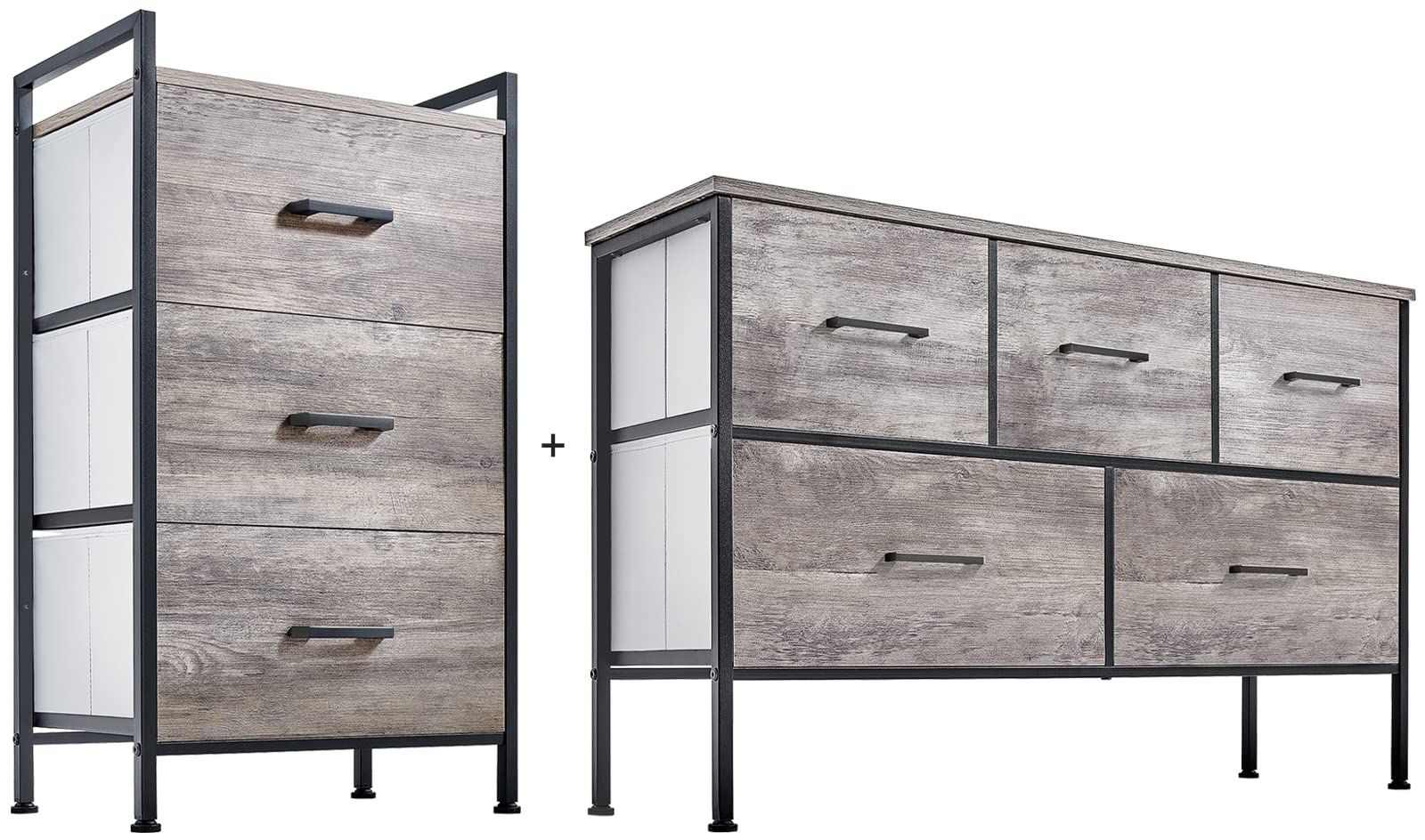 LINSY HOME Rustic Wood Top Dresser for Bedroom - 5 Drawer Chest of Drawers with Storage Tower, Perfect for Closet, Living Room, Hallway, Nursery & Kids Bedroom Organization | Space-Saving Furniture for Small Spaces
