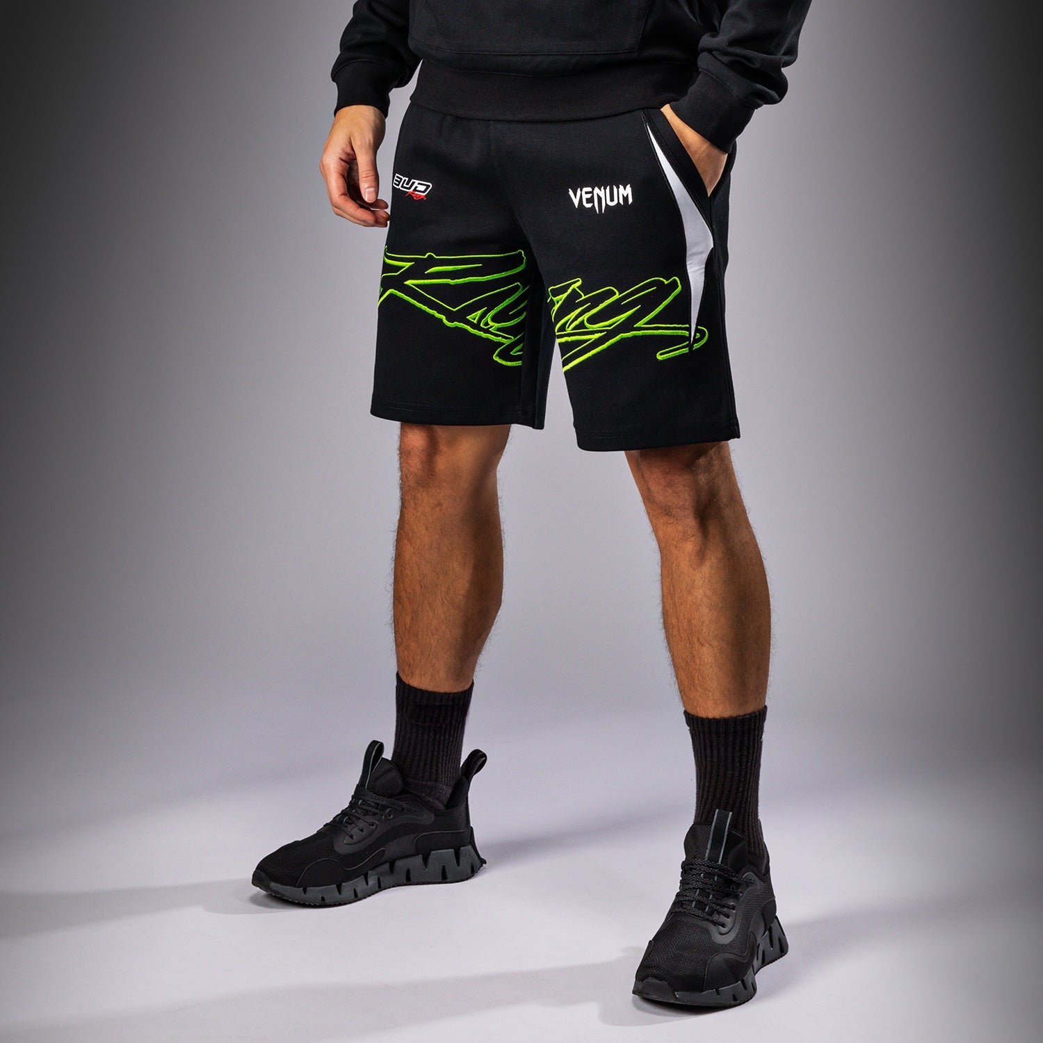 Venum x Bud Racing Men's Cotton Shorts - Breathable Athletic Shorts for MMA, Gym & Training - Black, White & Lime Green Color Options - Perfect for Workouts, Running & Casual Wear