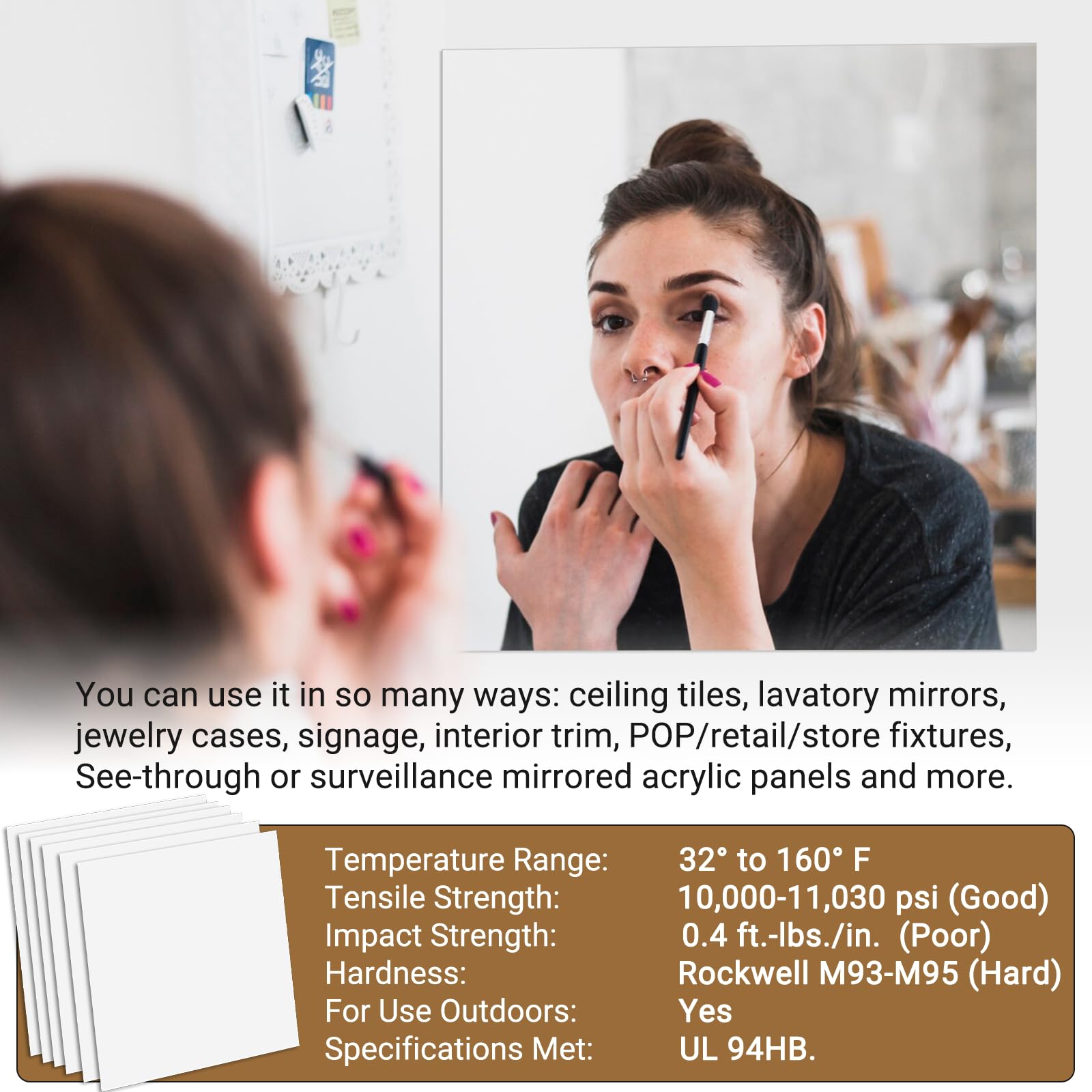 6-Pack Calvana 12x12 Inch Square Acrylic Mirror Sheets - 1.8mm Shatterproof & Unbreakable Non-Glass Wall Mirrors with Adhesive Backing - Includes Double-Sided Foam Stickers for Home Gym, Dance Studio, Yoga Room & Bathroom Decor