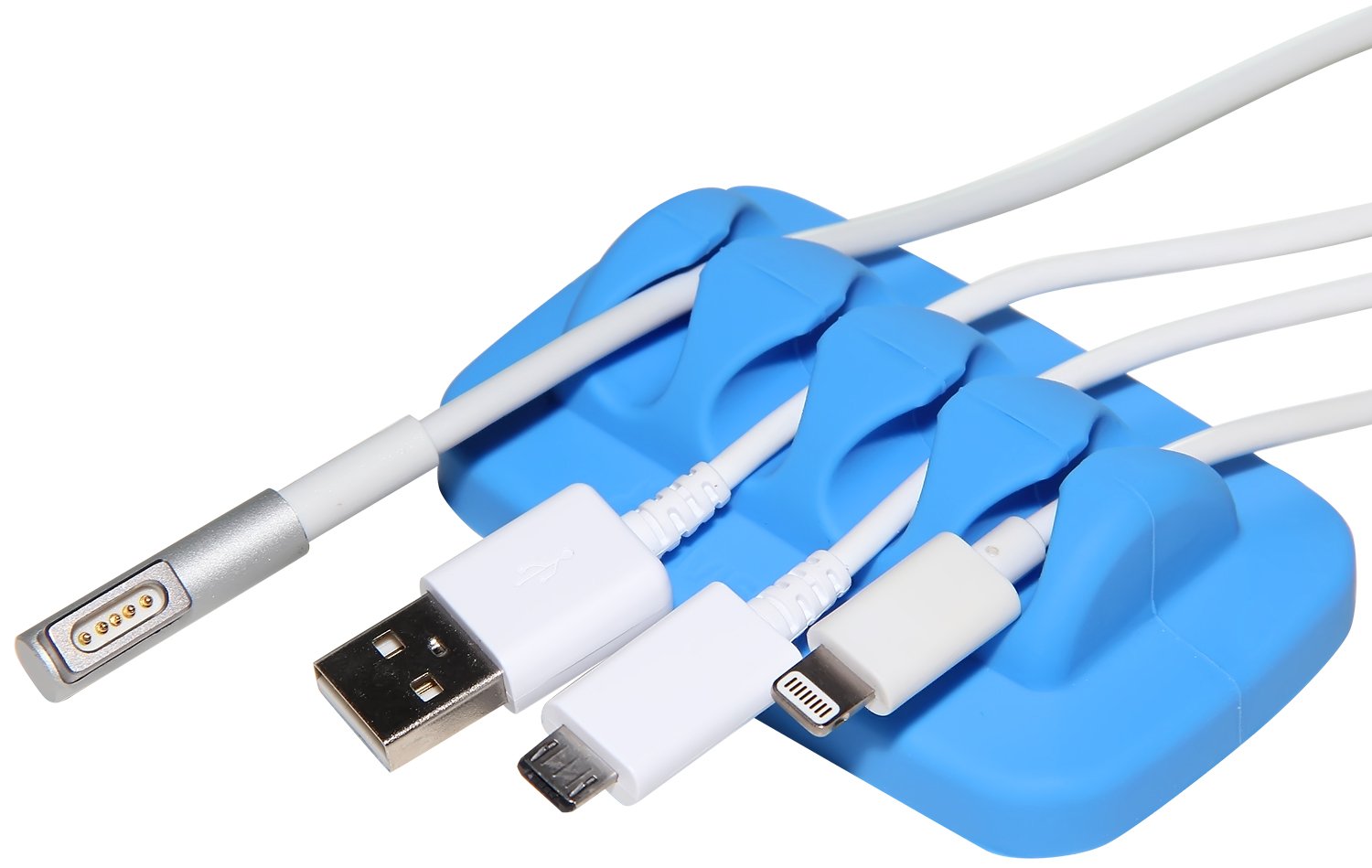Weighted Desktop Cable Organizer - Eco-Friendly Silicone Cord Holder with 4 Reusable Cable Ties (Blue) | No Odor, Durable & Space-Saving | Perfect for Home Office, Gaming Setup & Workspace Organization