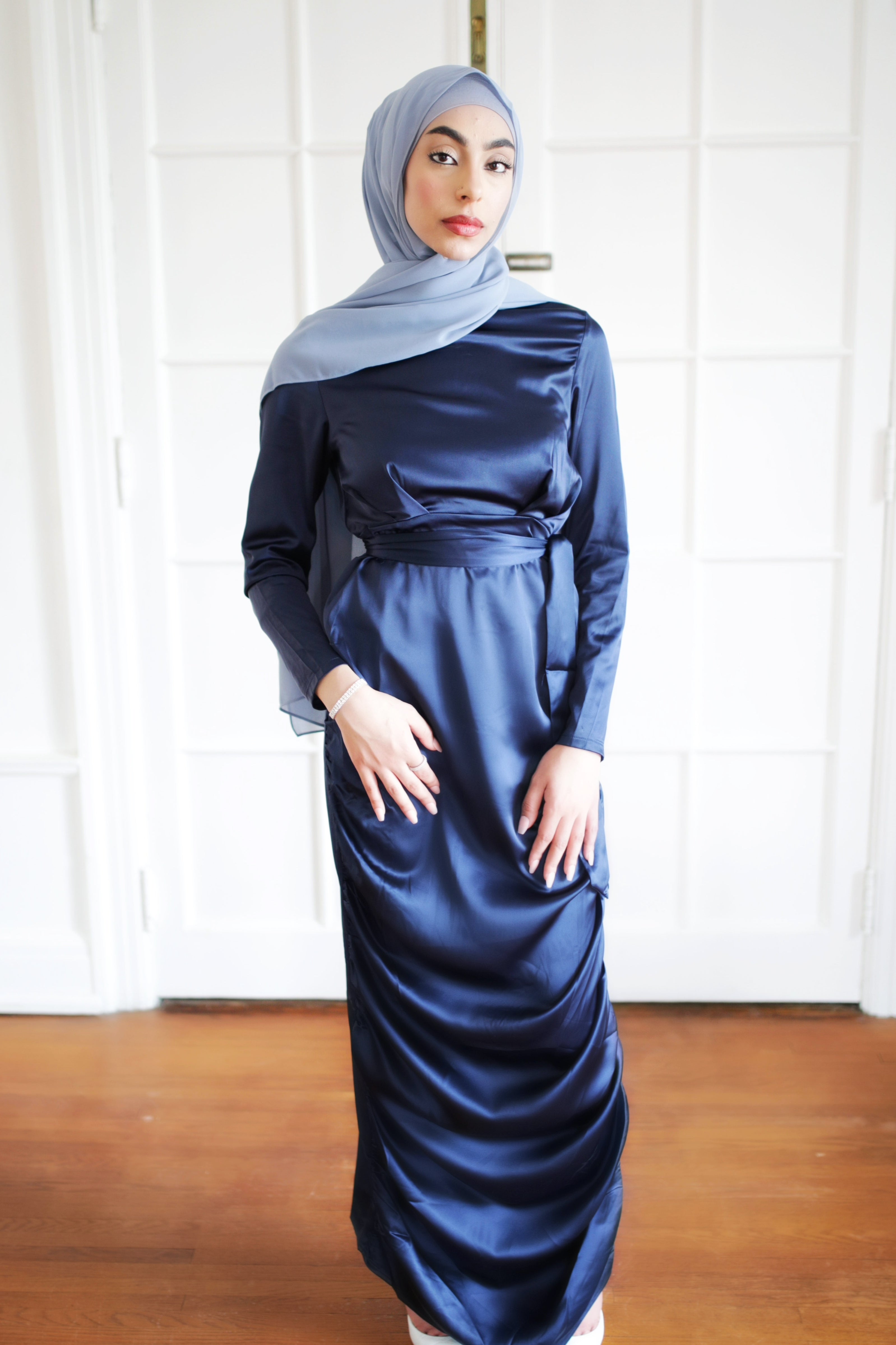 HANA Satin Dress Navy Blue - Elegant & Comfortable Women's Evening Dress for Parties, Weddings & Special Occasions
