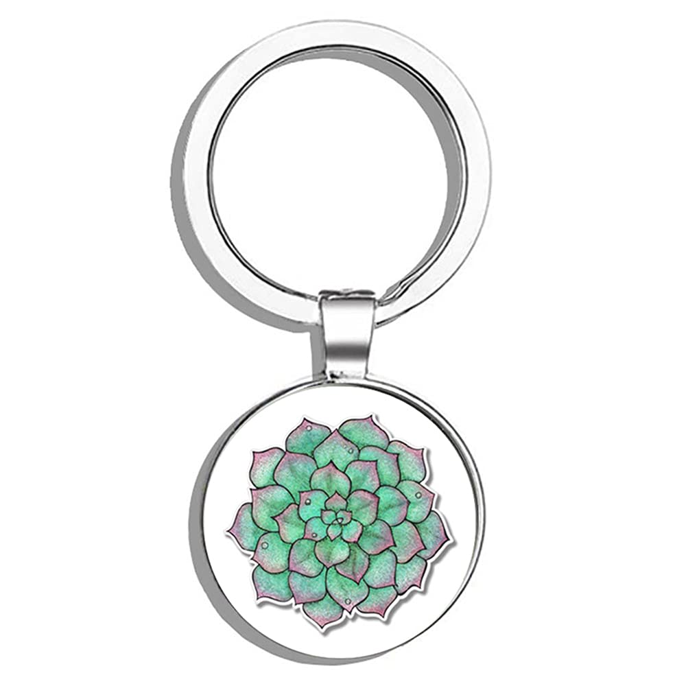 Durable Metal Succulent Keychain Ring - Elegant Round Key Chain for Women & Men, Perfect for Home, Office, Car Keys and Gift Giving