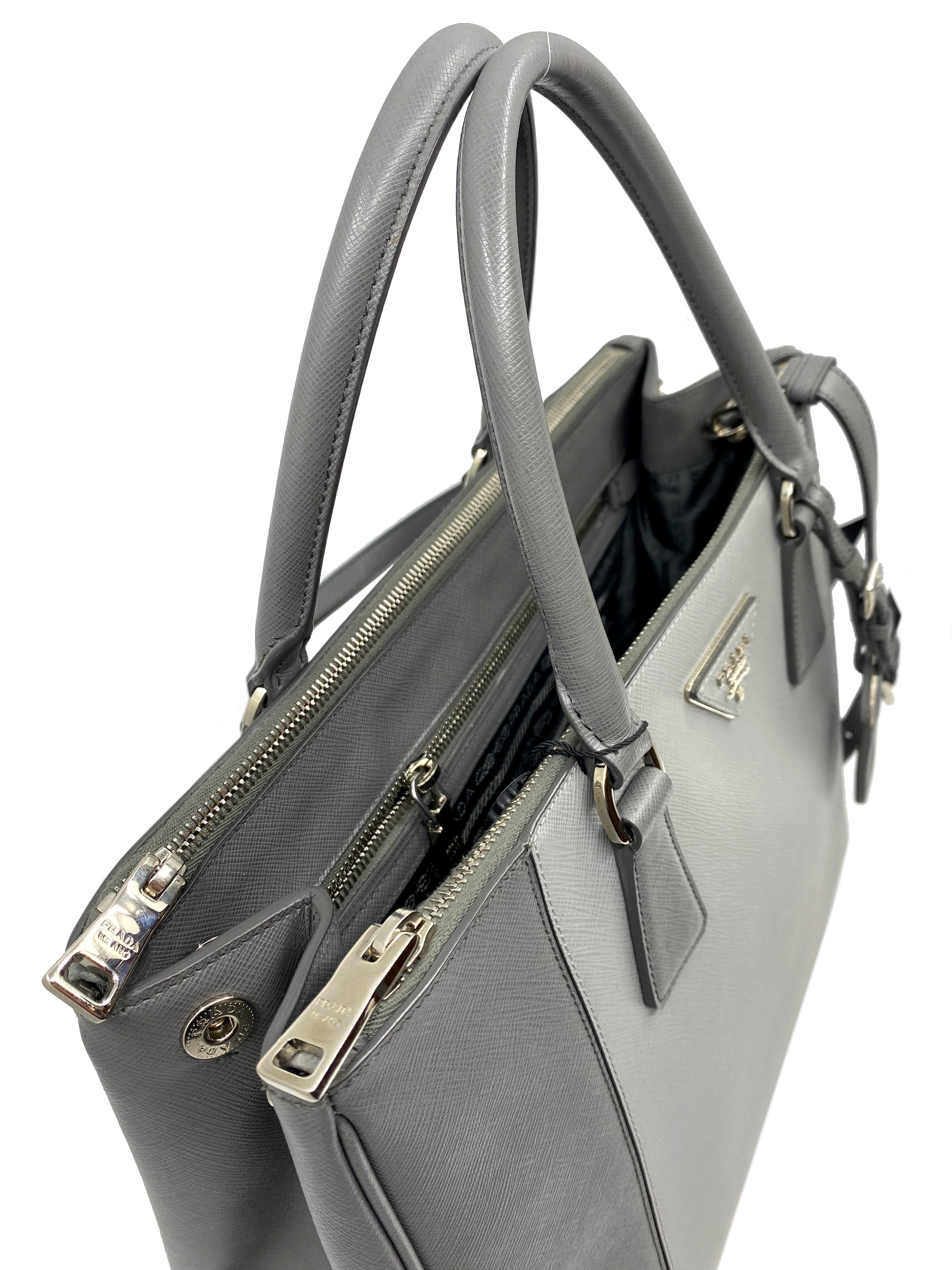 Prada Saffiano Leather Double Zip Tote Bag for Women | Luxury Two-Tone Handbag | Perfect for Work, Travel & Everyday Use