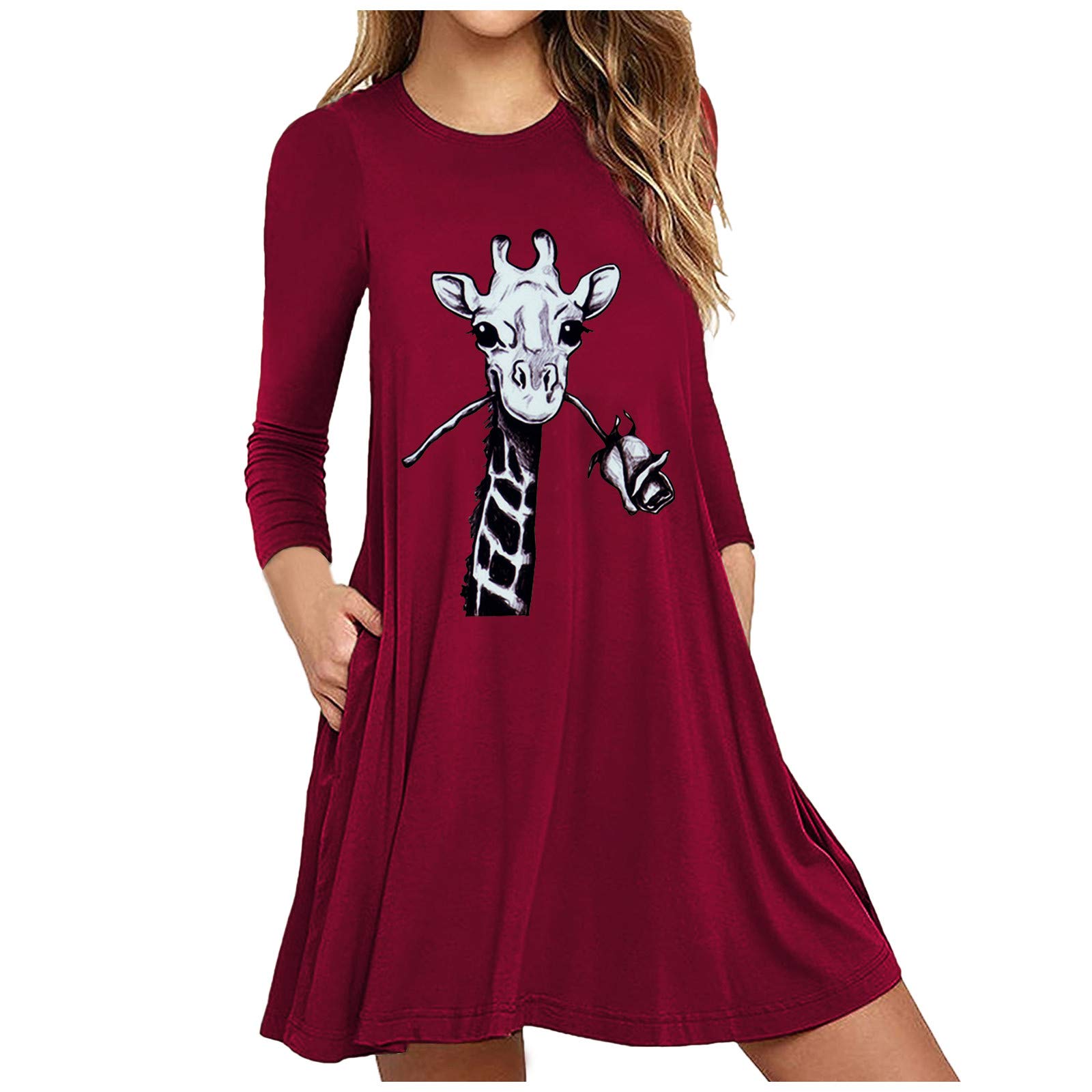 HAOREEKZ Women's Long Sleeve Fall Dress with Pockets - Printed Casual Loose Wild Dress for Autumn | Perfect for Outdoor Adventures, Date Nights & Office Wear