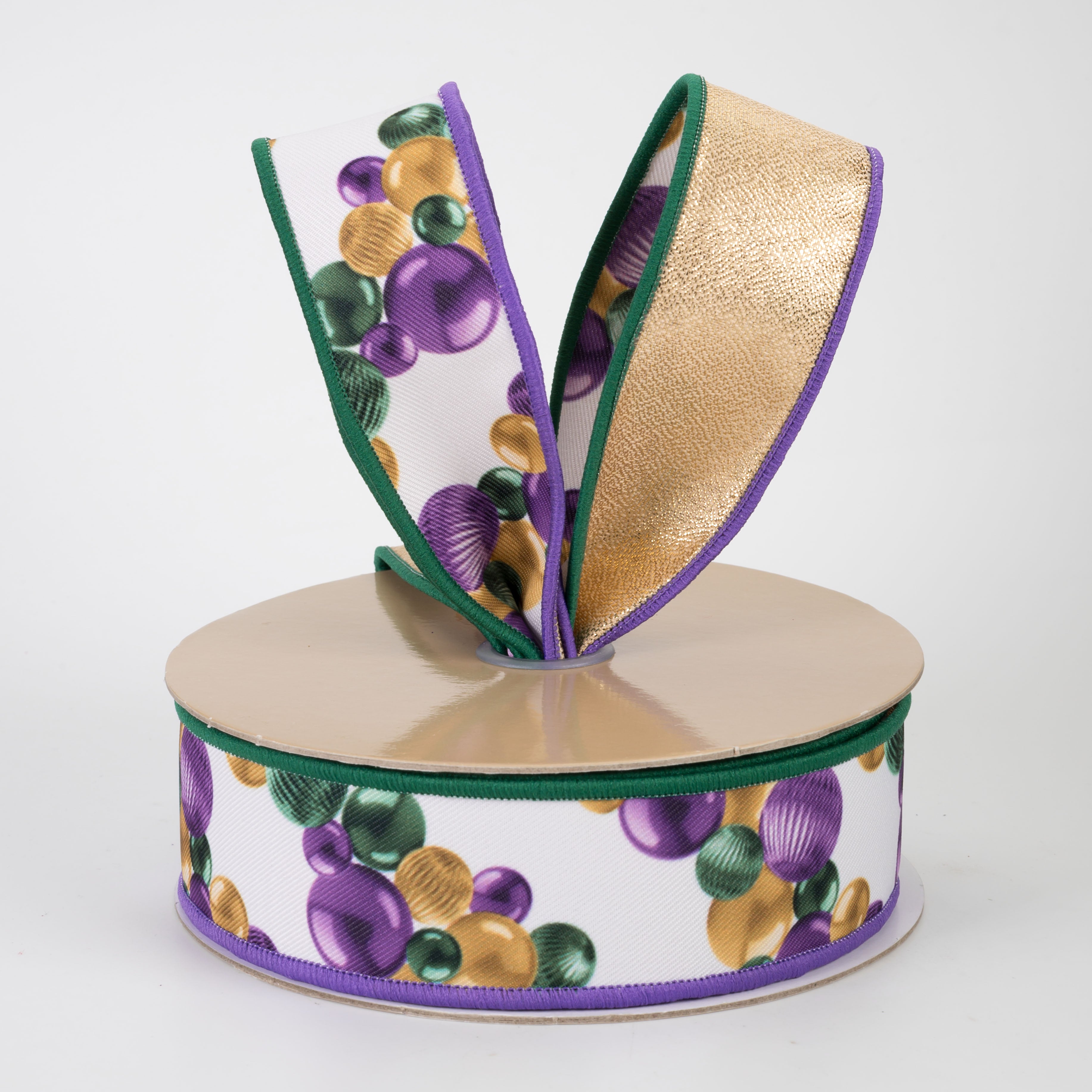1.5 Inch Double Sided Fused Ball Garland Ribbon - 10 Yards Mardi Gras Party Decorations for Carnival, Christmas, Wedding & Home Decor