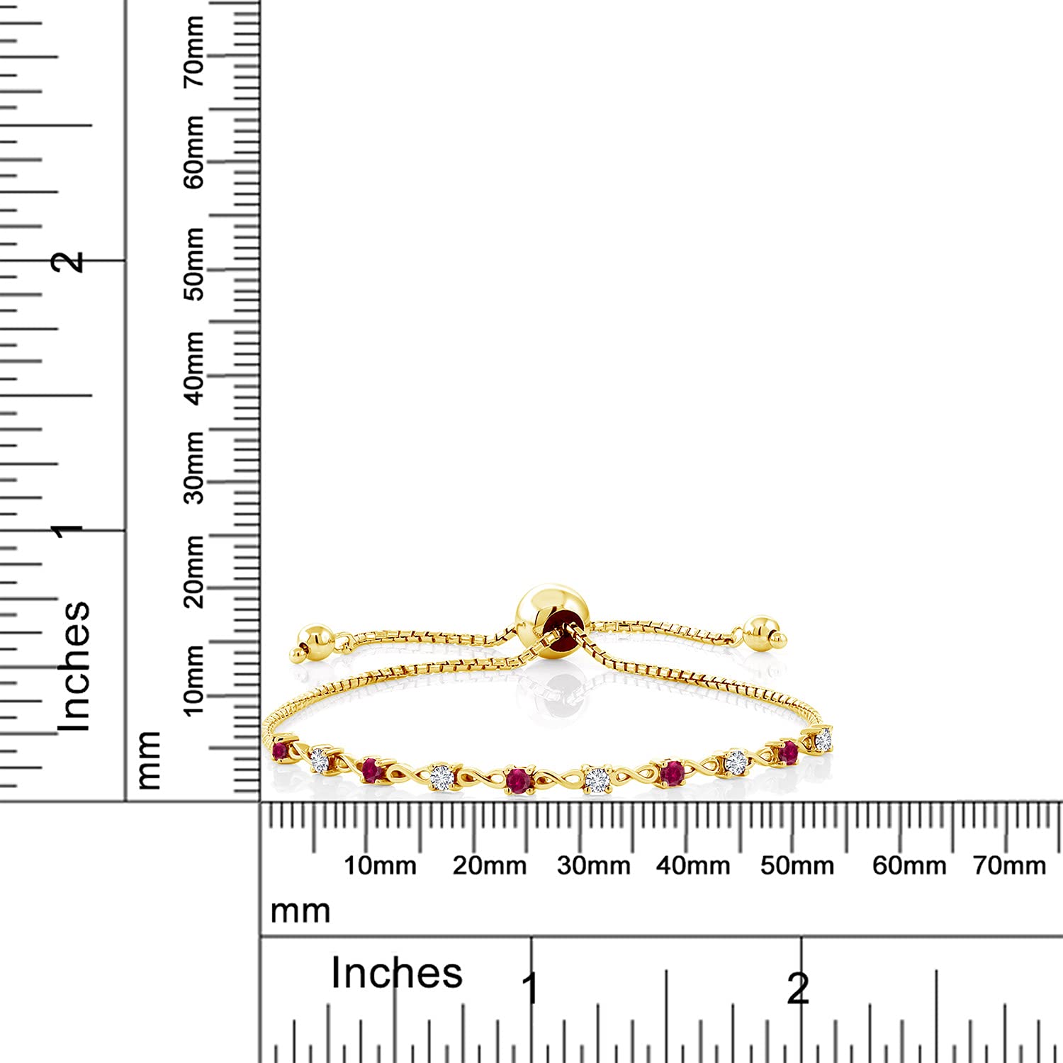 0.63 Ct Genuine Red Ruby & White Diamond 18K Yellow Gold Plated Sterling Silver Bracelet for Women - Elegant Jewelry Gift for Anniversary, Birthday & Special Occasions