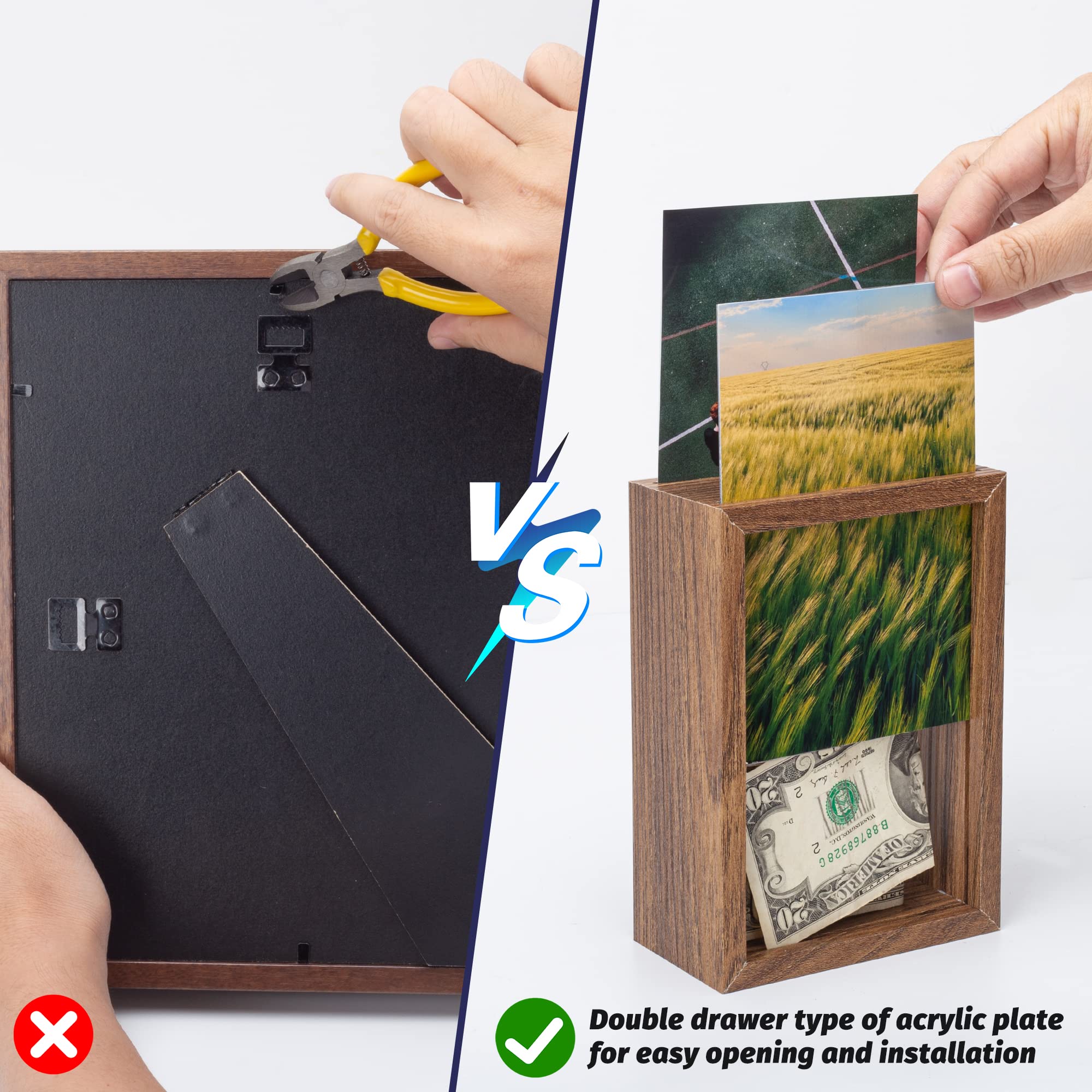 Mini Diversion Safe Box with Hidden Secret Compartment - Walnut Photo Frame for Money & Valuables | Secure Home & Office Storage | Ideal for Cash, Jewelry & Important Documents