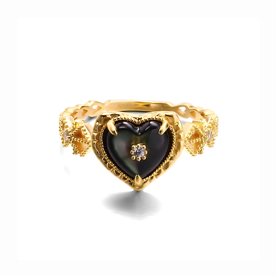 14K Gold Plated Vintage Heart Paua Shell Ring for Women - Elegant Bohemian Jewelry Gift for Valentine's Day, Anniversary & Special Occasions | TB1286