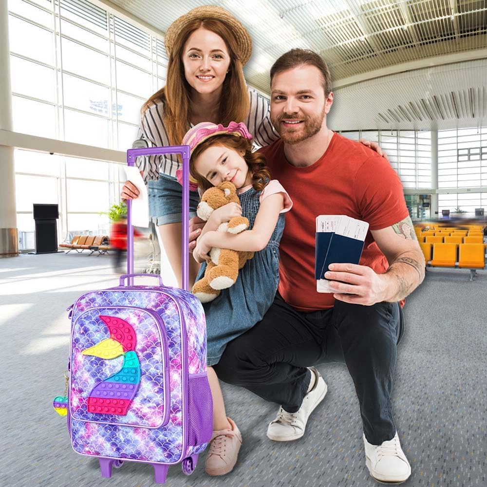 Kids Rolling Luggage for Boys and Girls - Toddler Travel Carry On Suitcase with Wheels | Perfect for Airplane Trips, Family Vacations & School Sleepovers