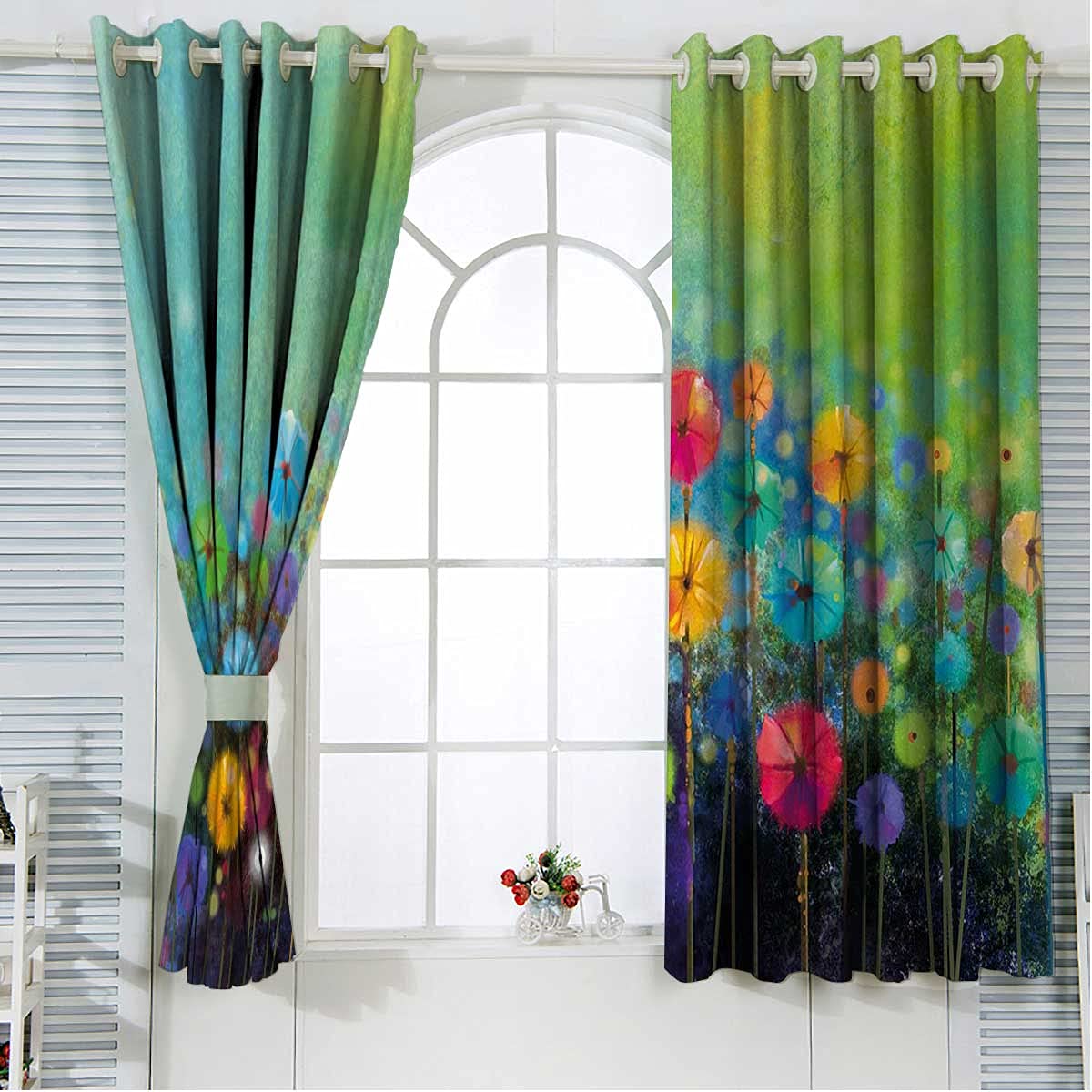 84 Inch Blackout Curtains for Bedroom & Living Room - Colorful Kitchen & Cafe Curtains with Net Design, 96 x 84 Inch Window Treatment for Light Control & Privacy