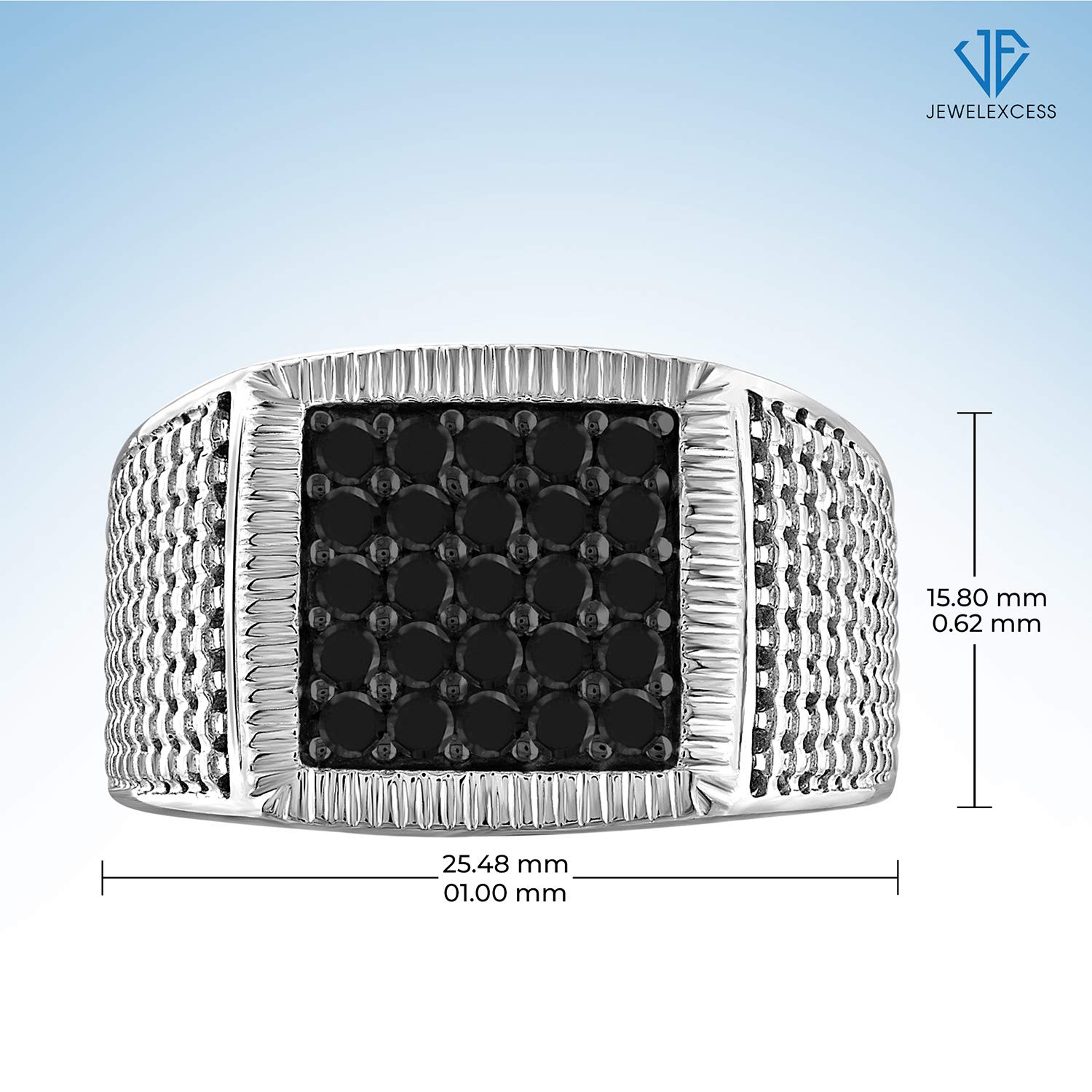 1CTTW Genuine Black Diamond Ring for Men - Hypoallergenic Sterling Silver Men's Wedding Band - Luxury Real Diamond Jewelry Gift for Him - Perfect for Anniversary, Engagement & Special Occasions