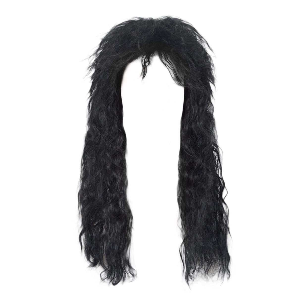 **Mikinona Heat Resistant Curly Hair Male Wig - 80s Retro Punk Style Long Fluffy Black Wig for Cosplay, Halloween, and Themed Parties**