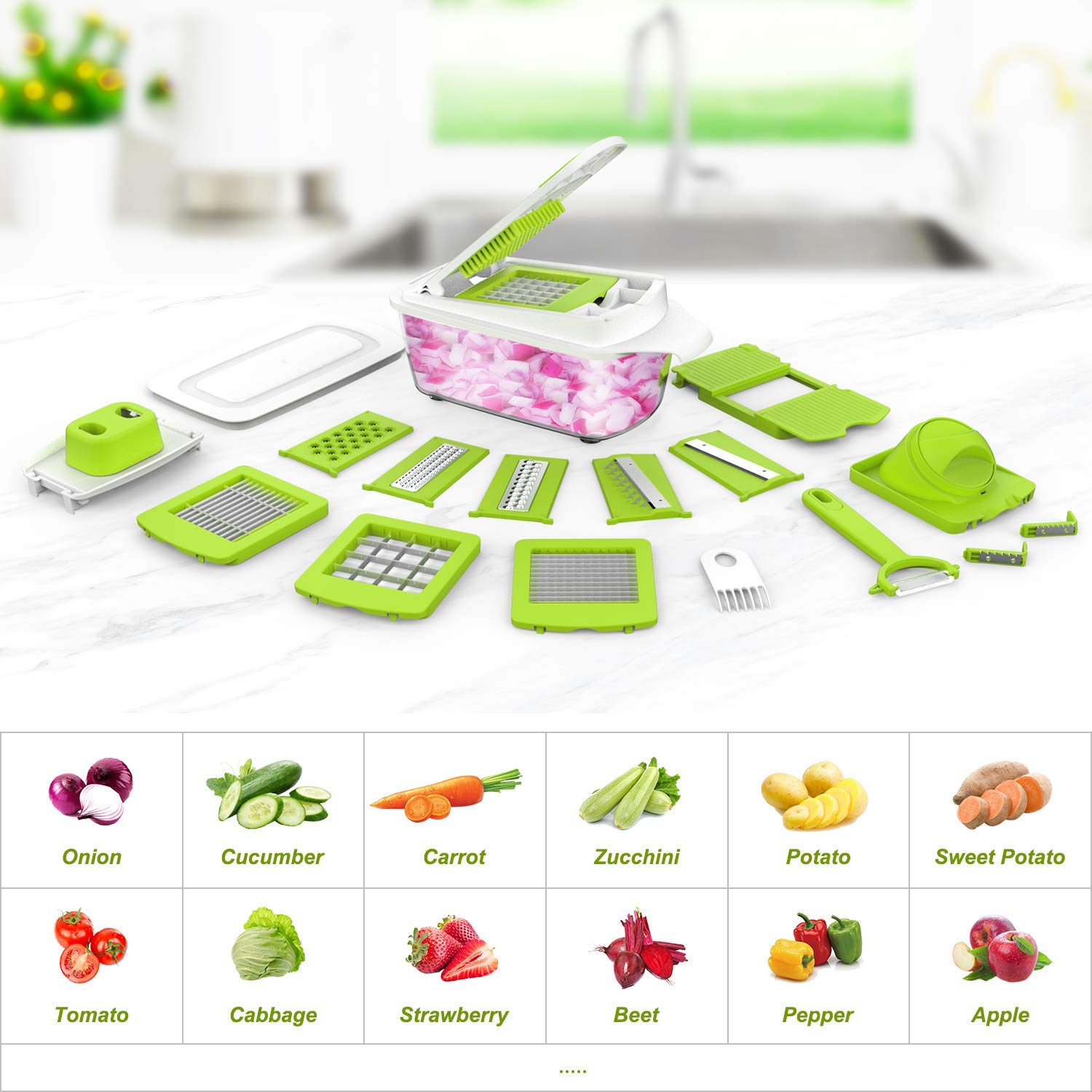 23-Piece Vegetable Chopper & Slicer Set - Kitchen Gadget for Salad, Potato & Fruit - with Container