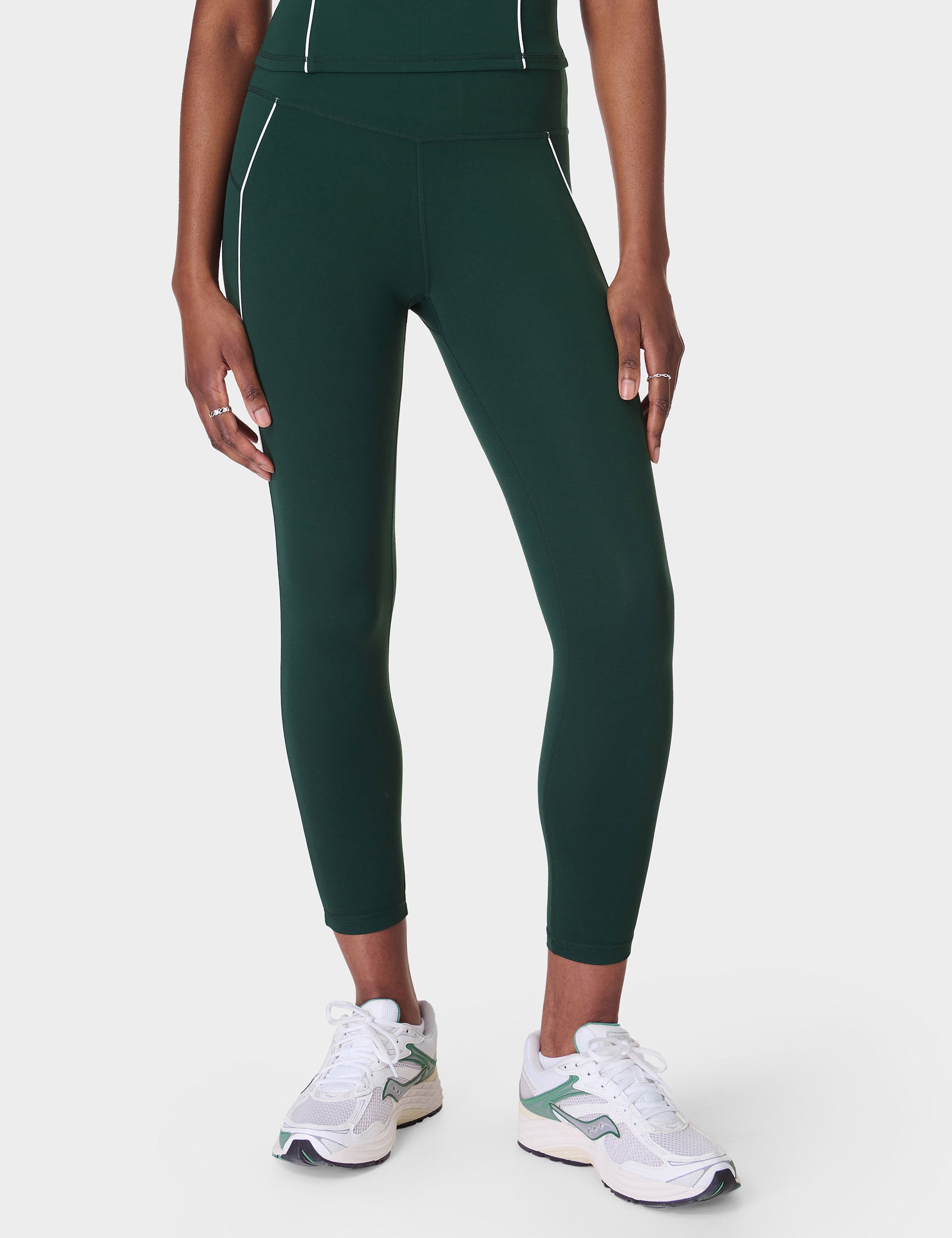 All Day Active Contrast Piping 7/8 Leggings for Women - Cedar Green | Yoga, Running & Gym Workouts
