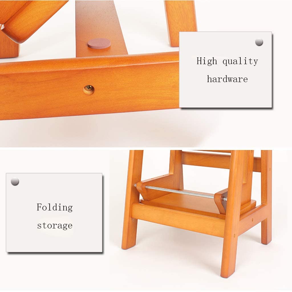 3-Tier Foldable Wooden Kitchen Step Stool for Adults - Adjustable Ladder, Display Shelf & Multi-Functional Chair | Perfect for Home, Office, and Retail Stores