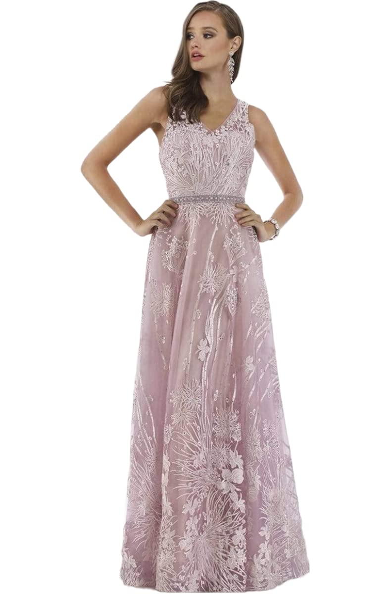 Lara Dresses 29784 Embroidered V-Neck A-line Gown - Women's Formal Evening Dress in Lavender Size 6 | Perfect for Weddings, Prom, Cocktail Parties & Special Occasions