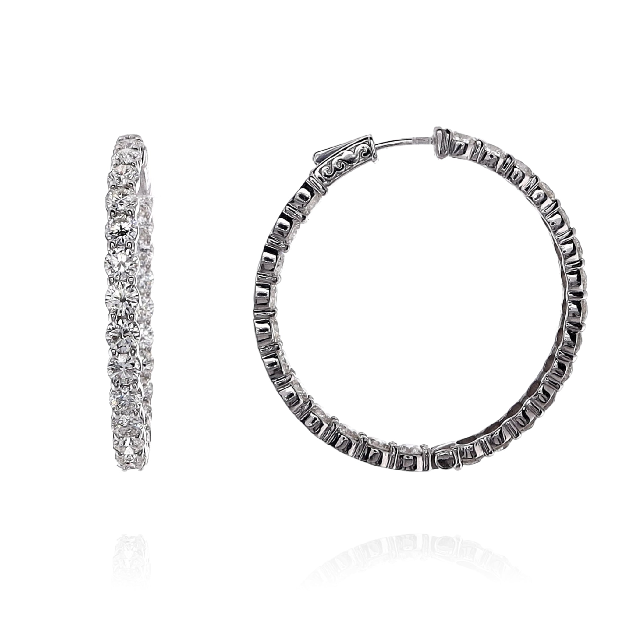 14K White Gold 9.70ct Round Diamond Hoop Earrings for Women - Inside and Out Diamond Setting - Perfect for Weddings, Parties & Special Occasions