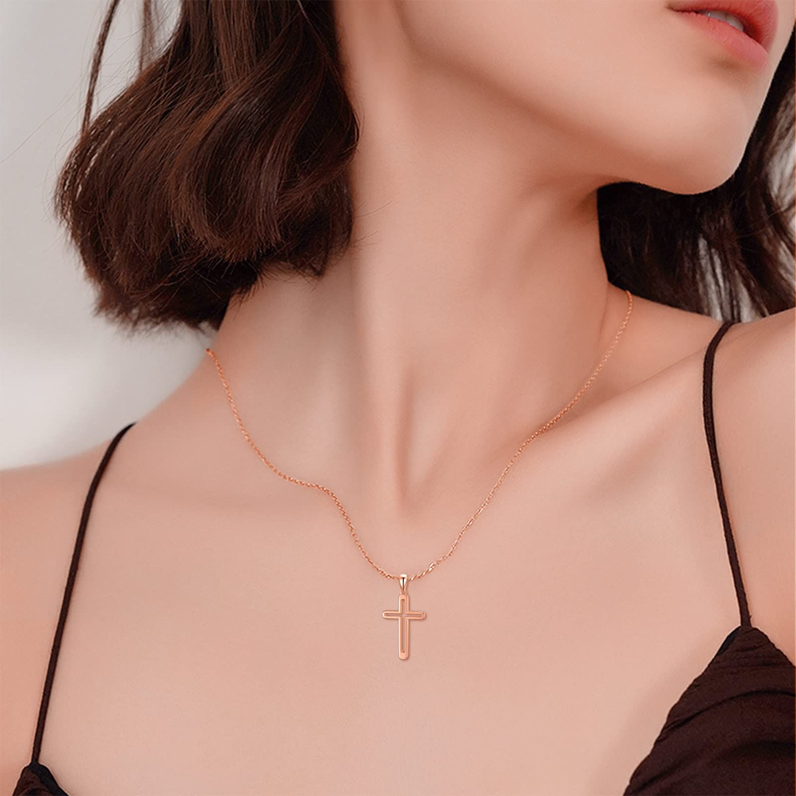 14K Solid Gold Cross Necklace for Women - Real Gold Faith Pendant Religious Jewelry Gift for Her, Wife, Mom (16