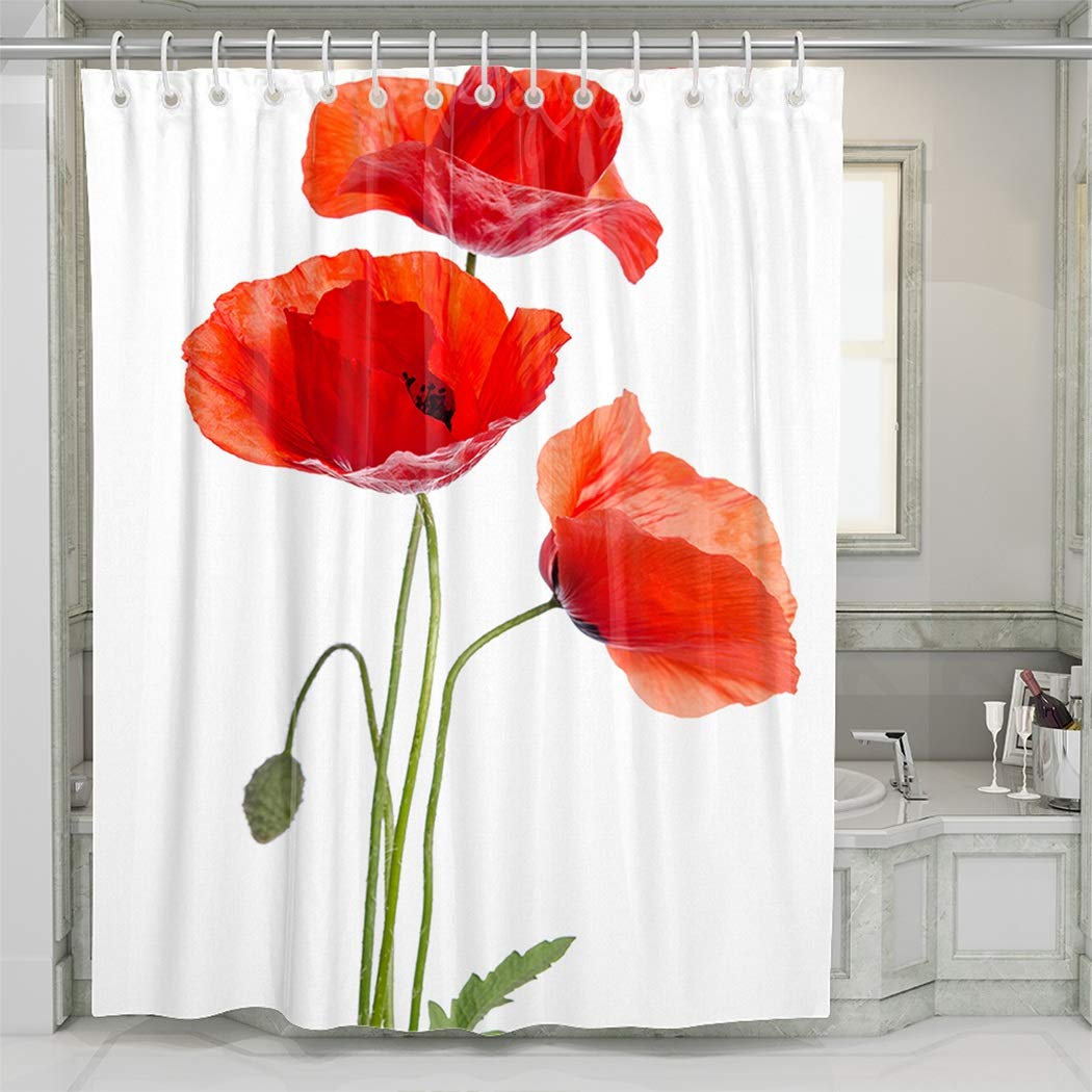 Extra Long 72x84 Inch Red Poppies Shower Curtain - Waterproof Bathroom Decor with Hooks, Vintage Floral Design for Modern Bathrooms | Perfect for Home, Apartment & Hotel Use